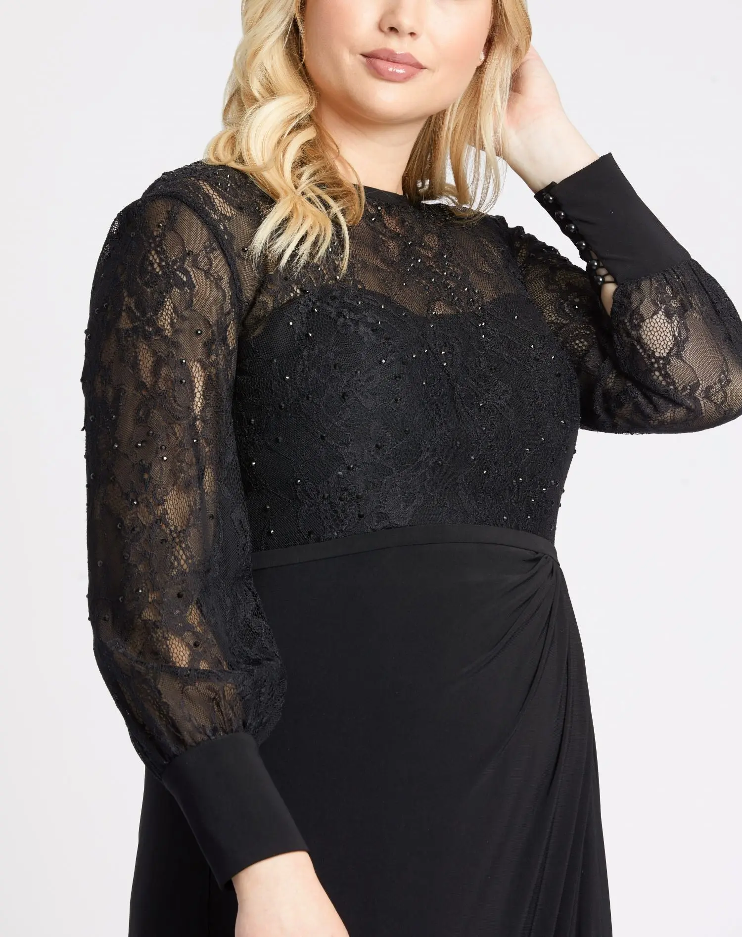 Black Sequin Lace Evening Gown (Plus) - FINAL SALE - Image 2