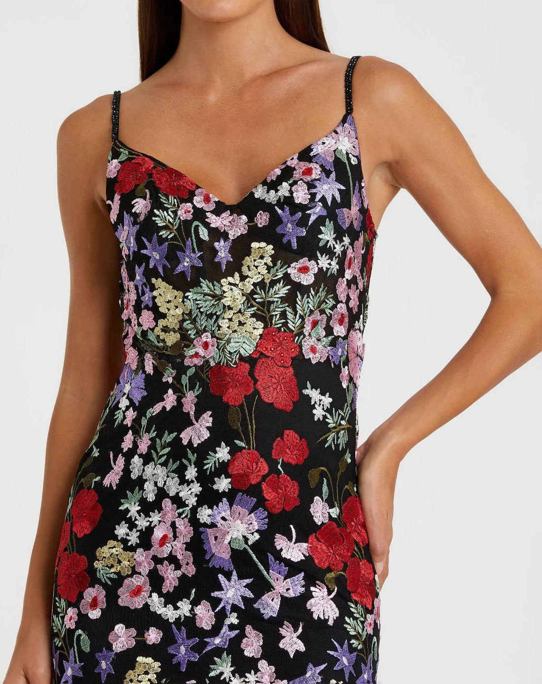 Black Embroidered Floral Trumpet Gown - Image 2