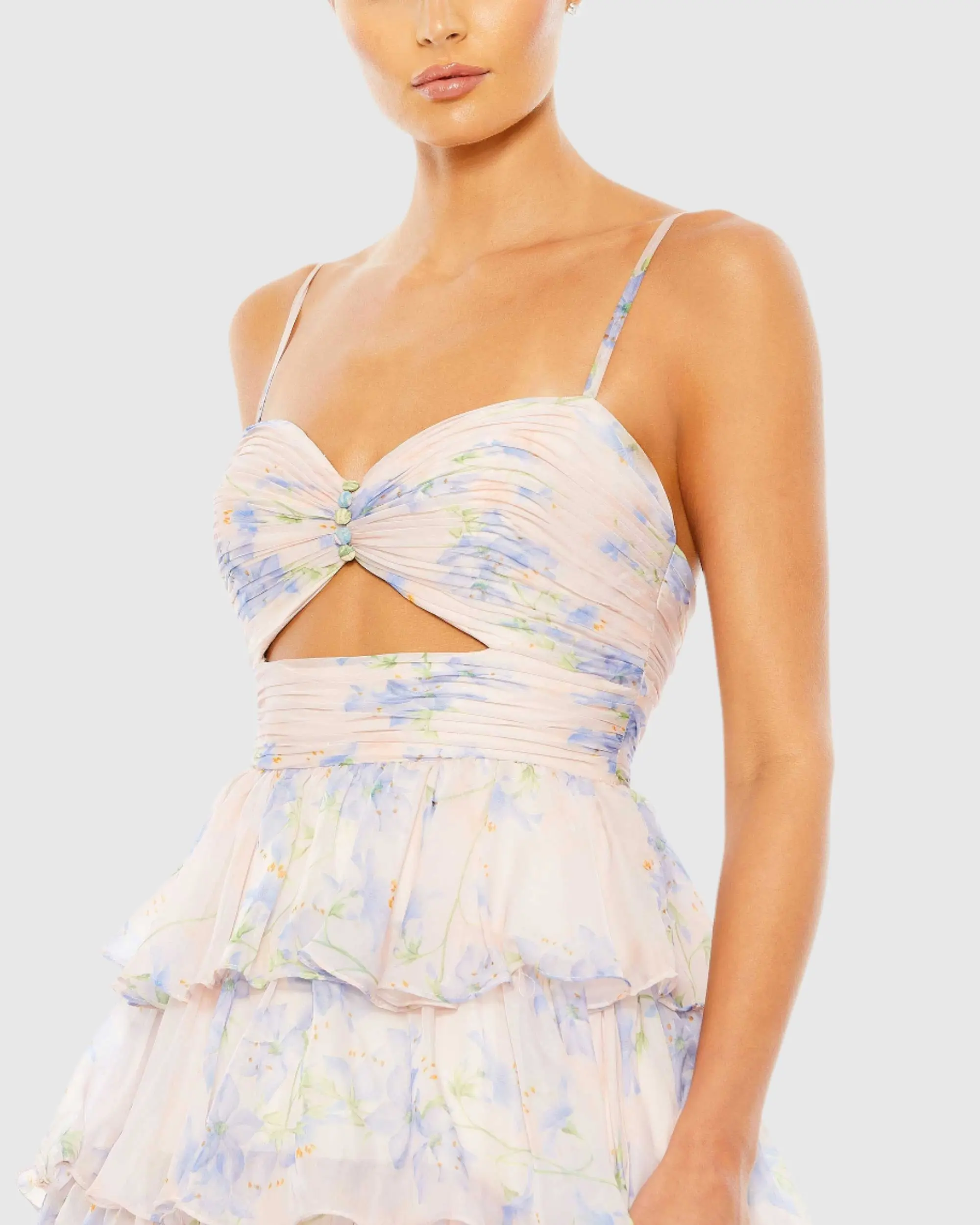 Purple Floral Cut Out Ruffle Layered Gown - Image 3