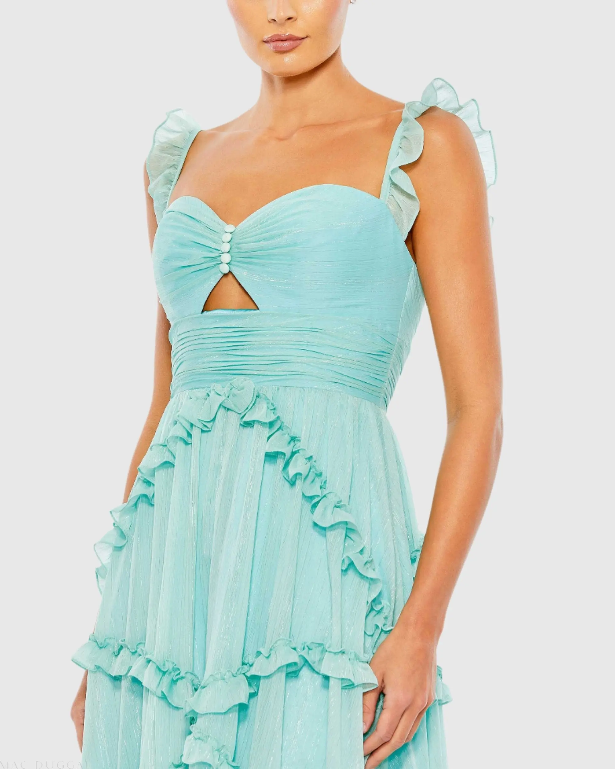 Blue Ruffle Tiered Sleeveless Flowy A Line Gown - Image 2