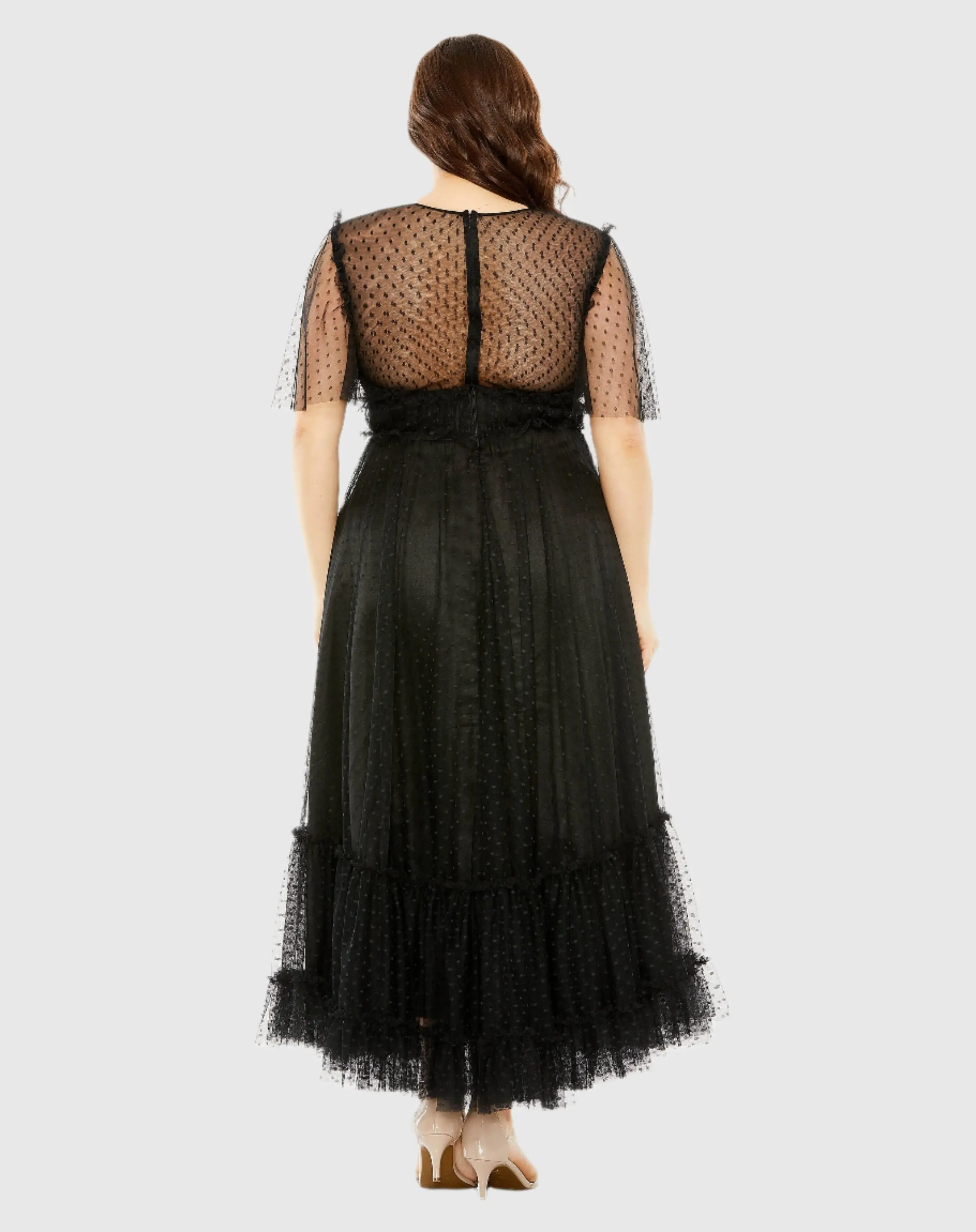 Black High Neck Tulle Polka Dot Detail Dress - Image 3