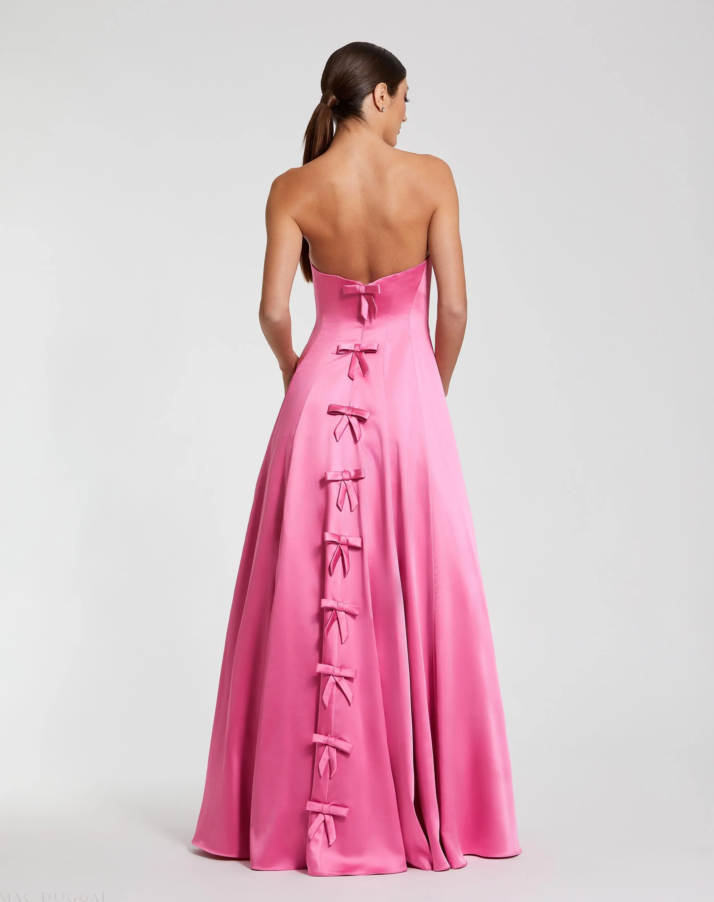 Pink Strapless Satin Ballgown With Bow Details - Image 3