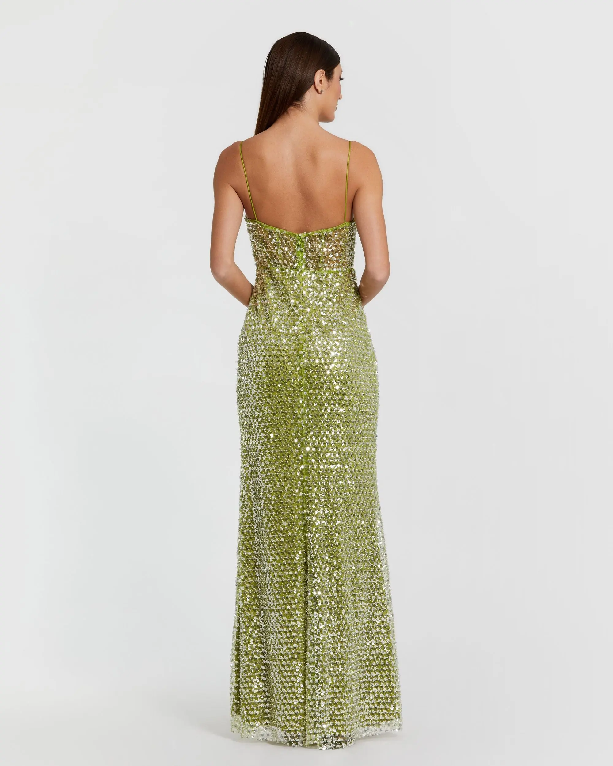 Green Embellished Bustier Column Gown - Image 3
