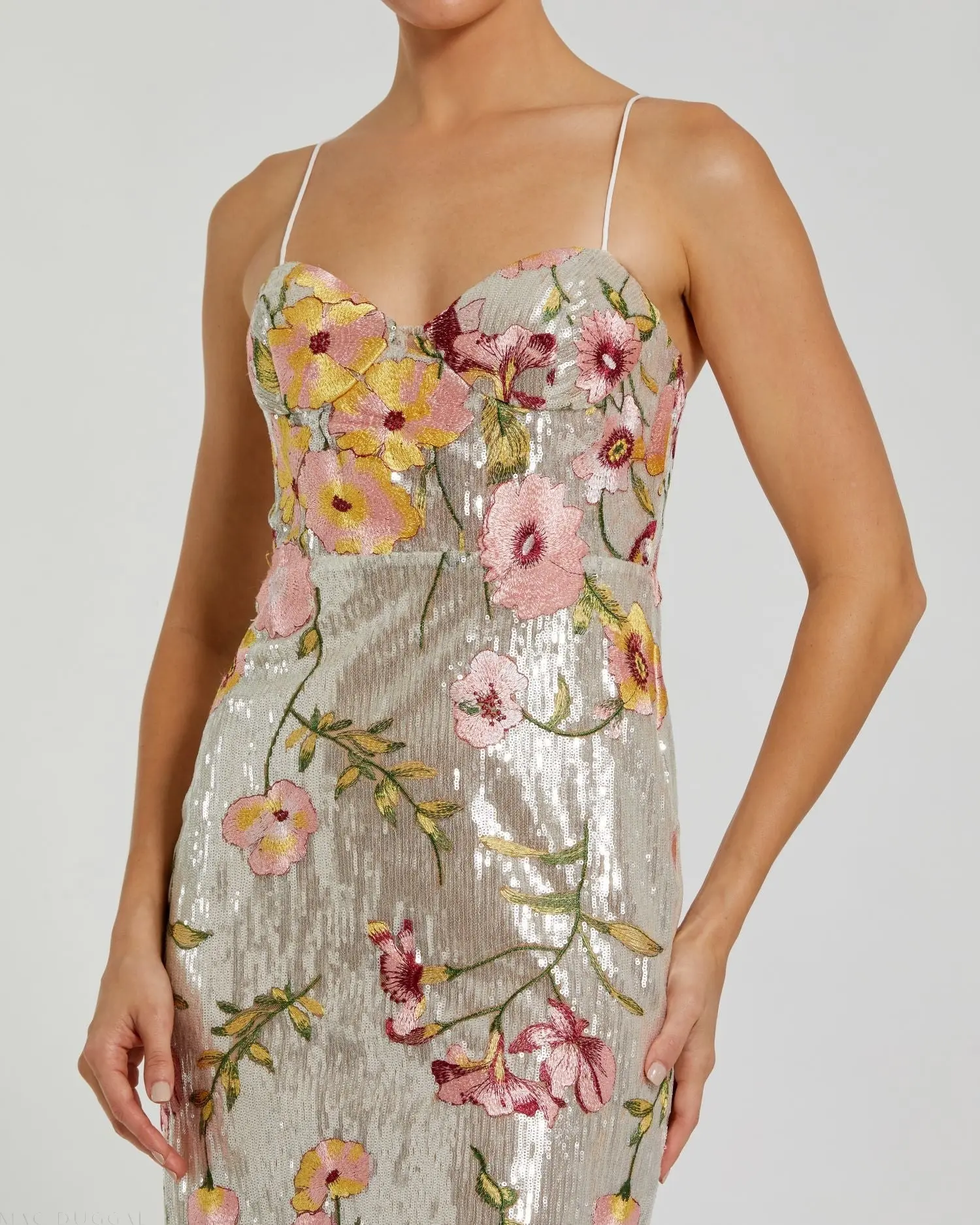 Silver Sleeveless Bustier Floral Applique Gown - Image 2