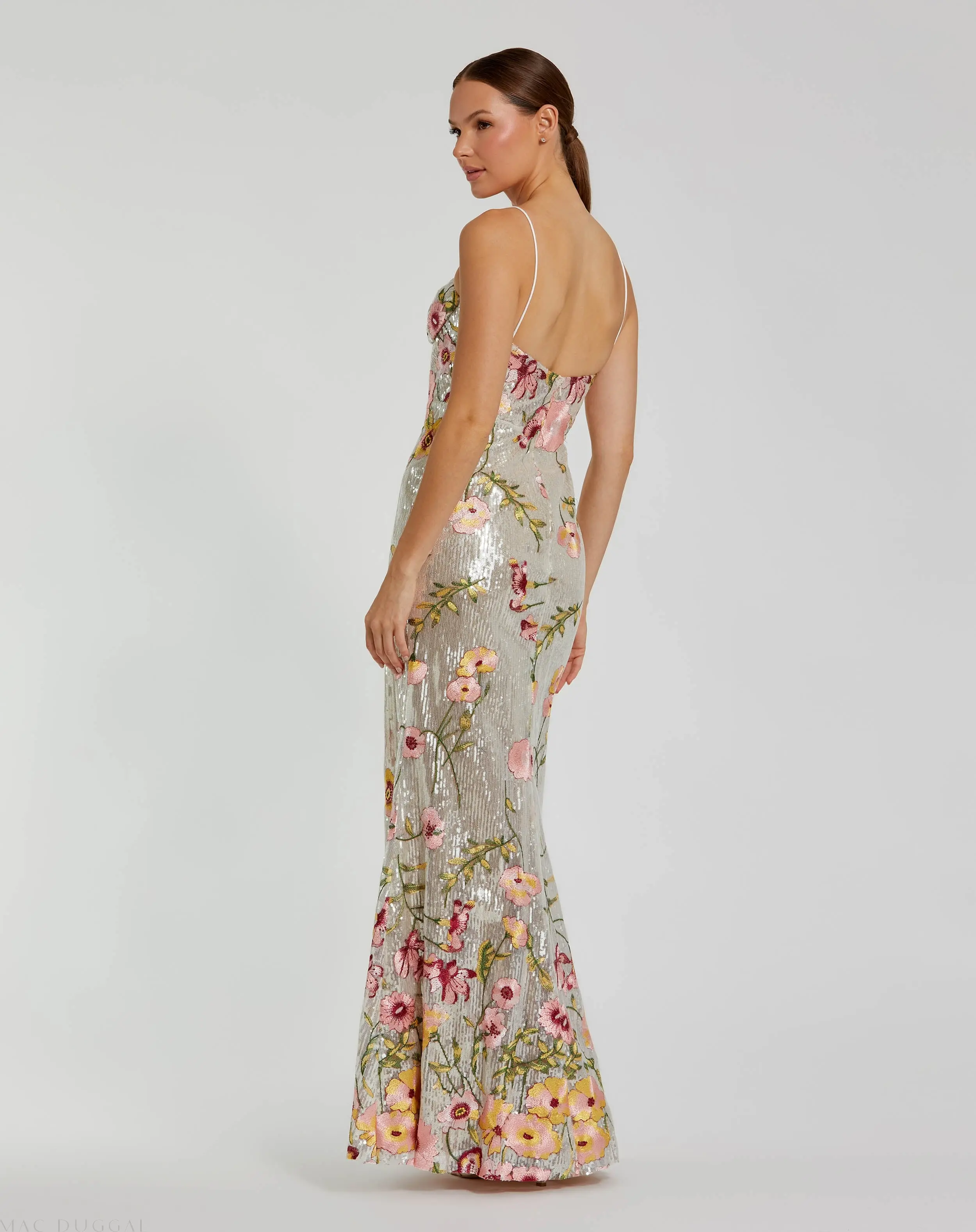 Silver Sleeveless Bustier Floral Applique Gown - Image 3