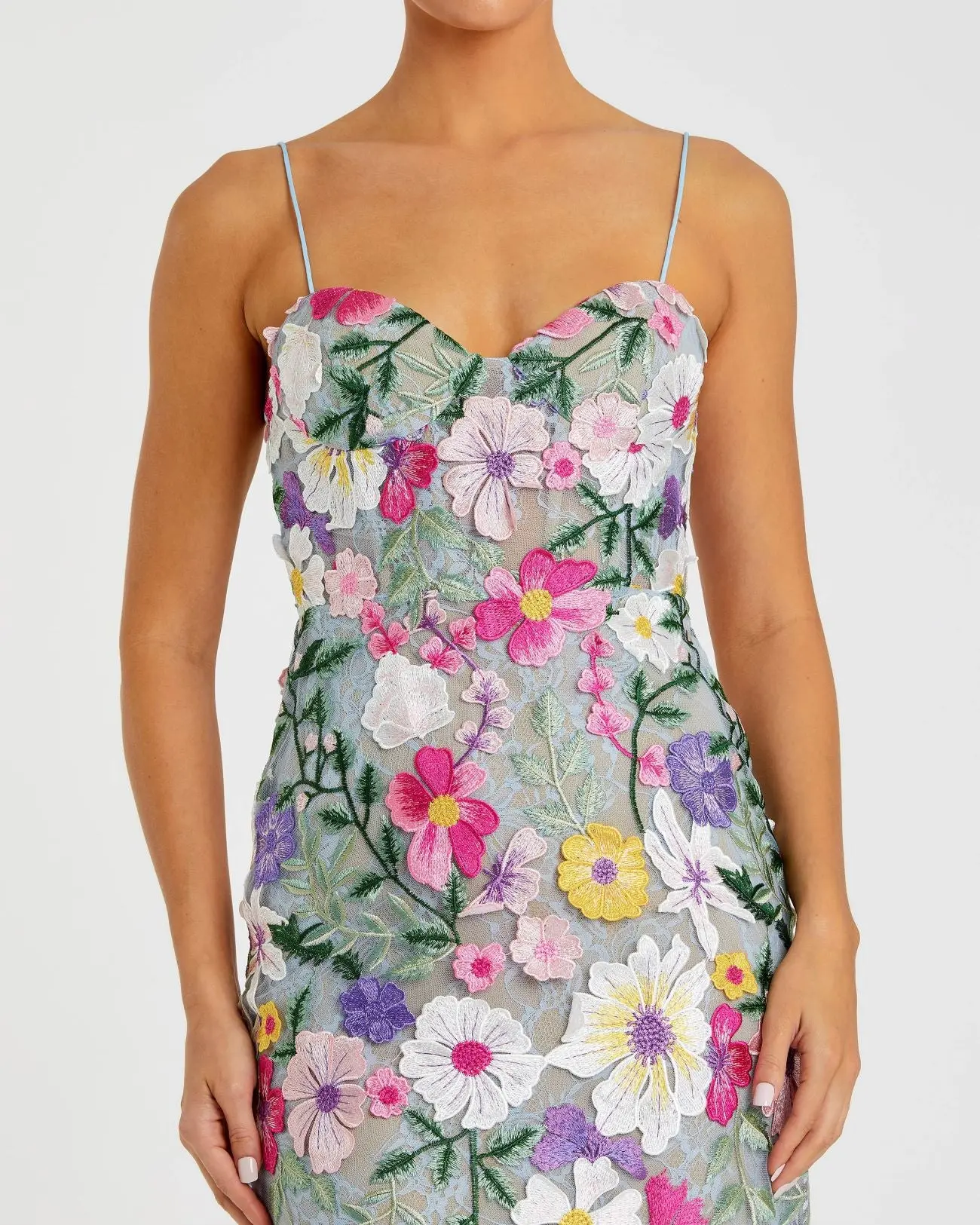 Green Floral Embroidered Sleeveless Bustier Gown - Image 2