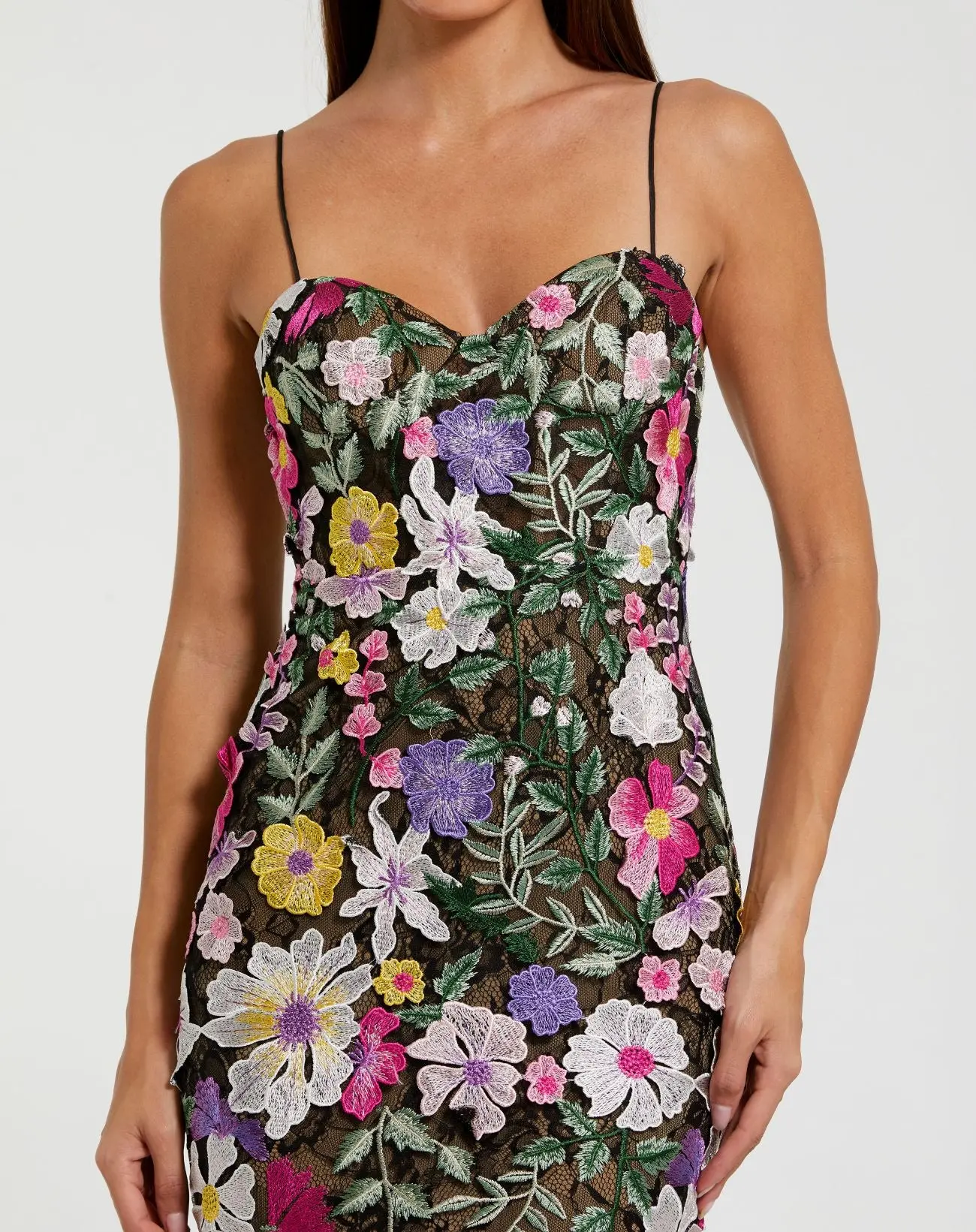 Black Floral Embroidered Sleeveless Bustier Gown - Image 2