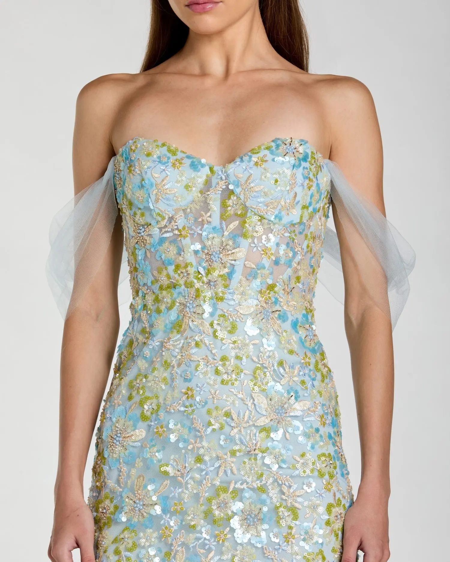 Blue Embellished Sweetheart Corset Trumpet Gown - Image 2