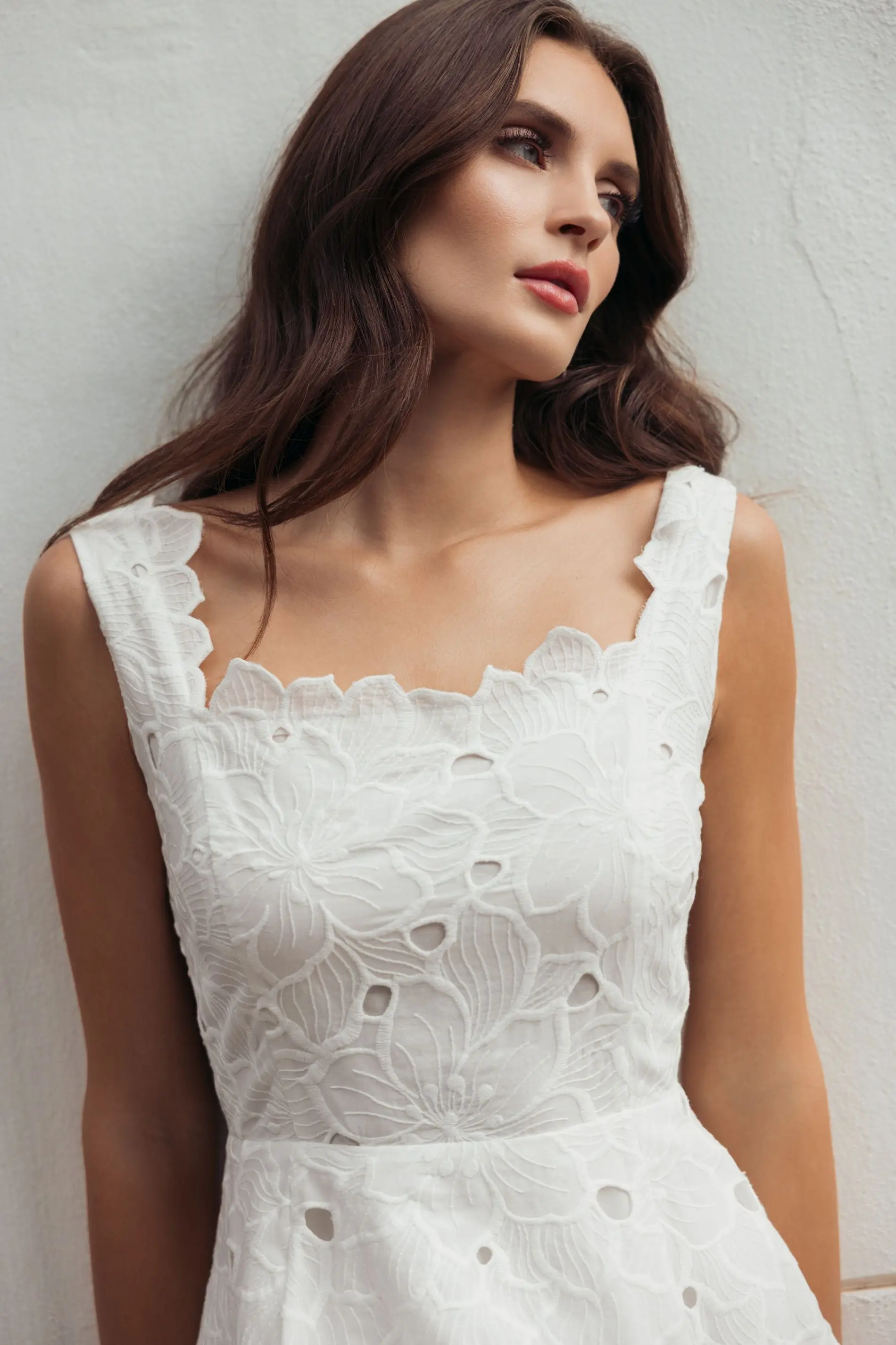 White Embroidered Cotton A-Line Midi Dress - Image 5