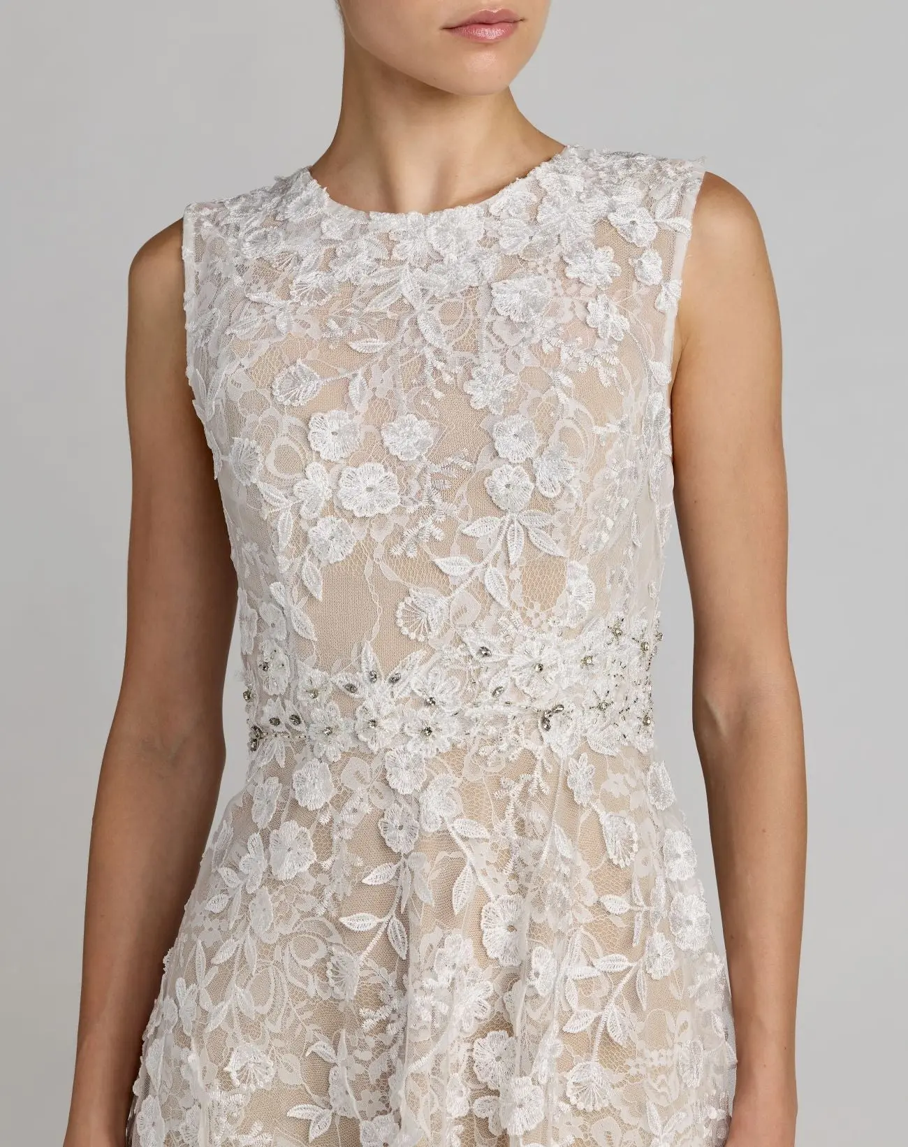 Ivory Floral Embroidered High Neck Midi Dress - Image 2