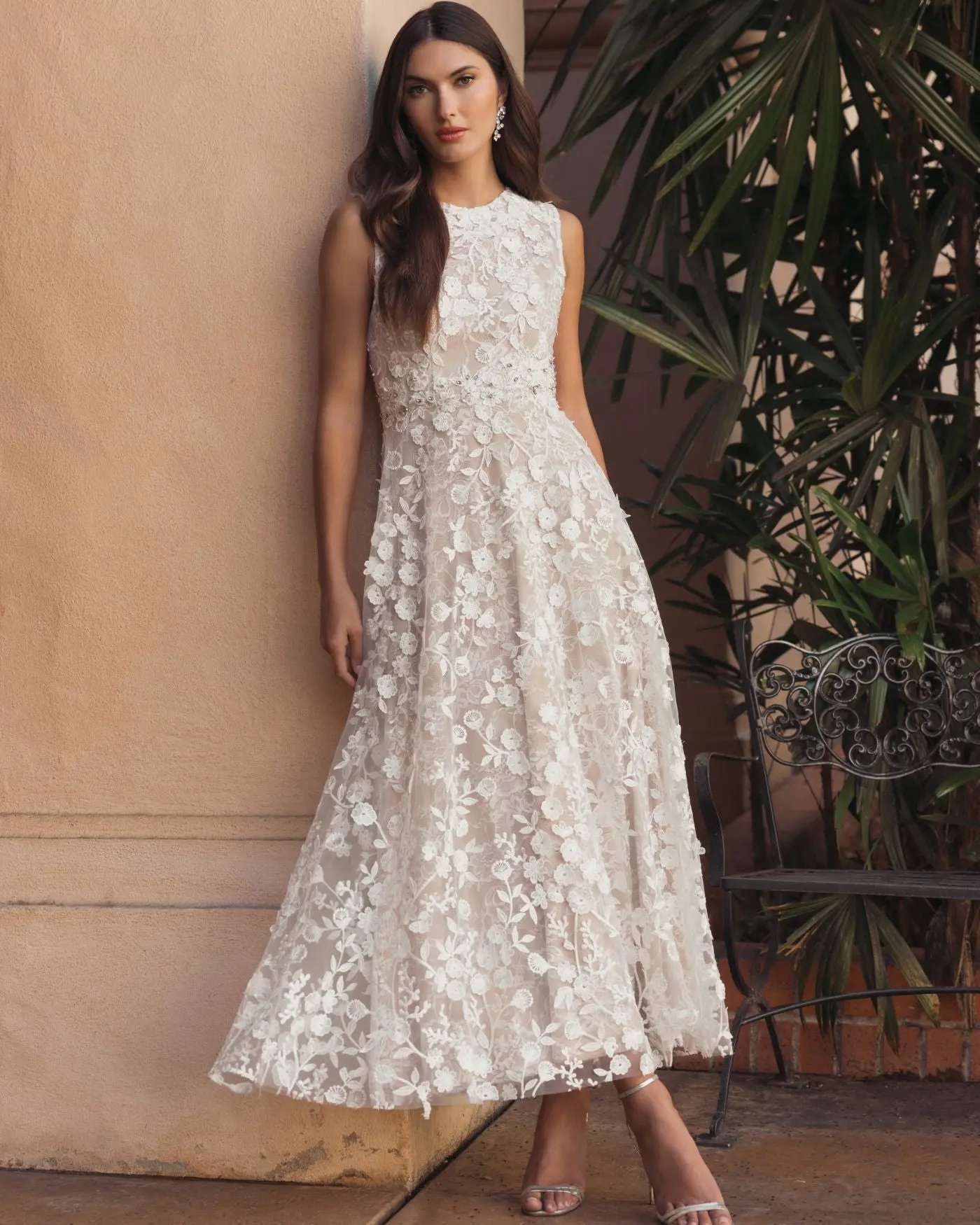 Ivory Floral Embroidered High Neck Midi Dress - Image 6