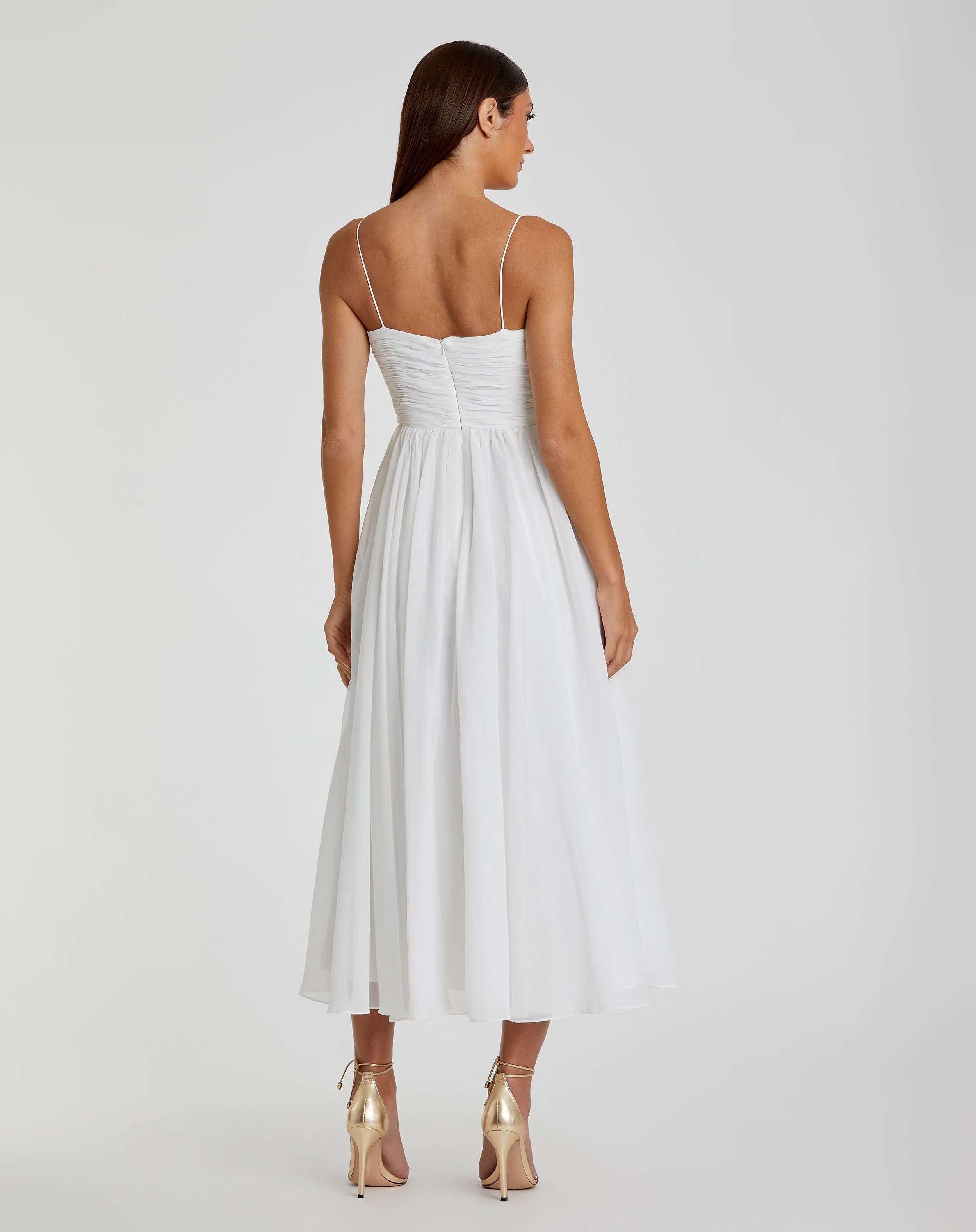 White Faux Wrap Sleeveless Flowy Midi Dress - Image 3