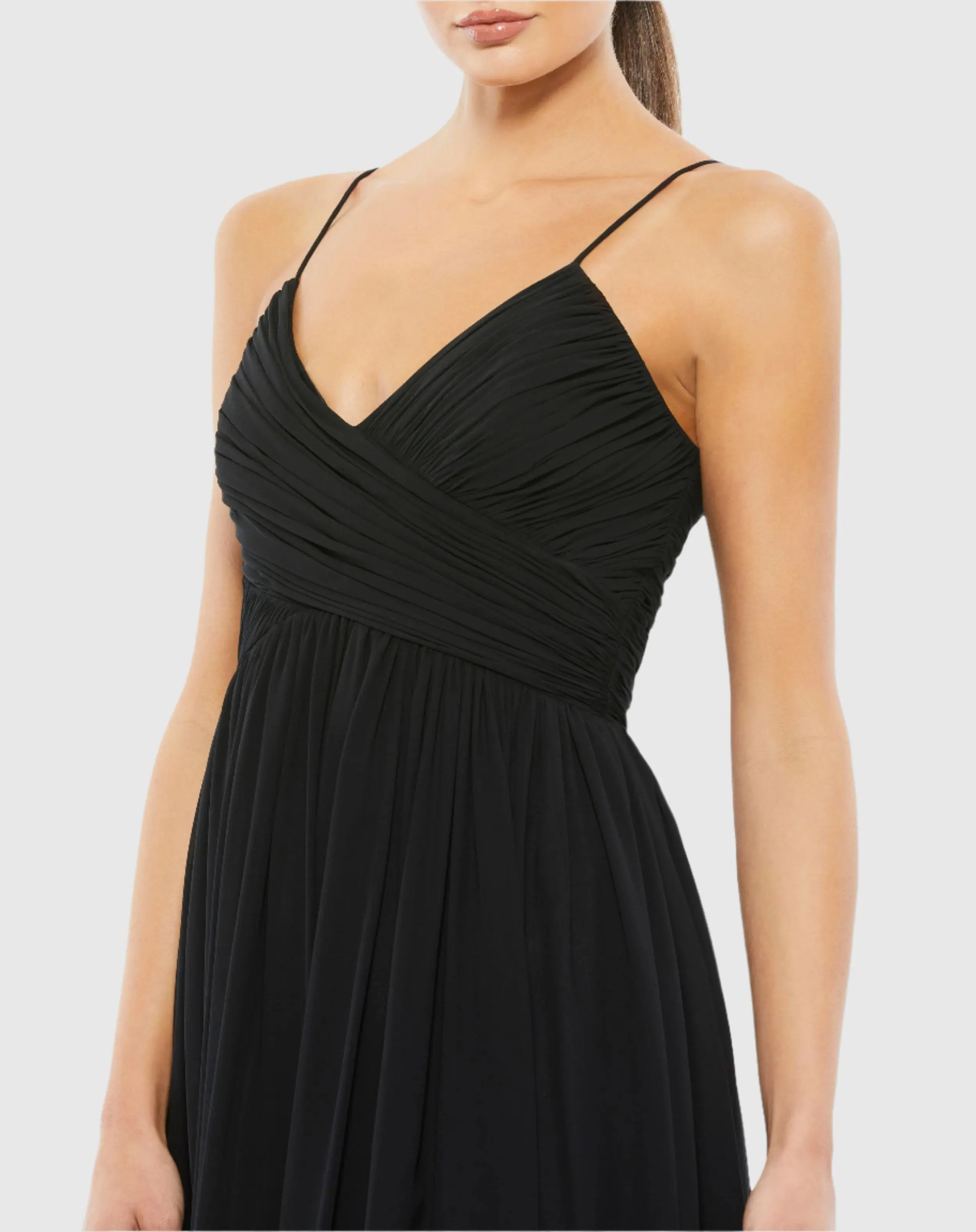 Black Faux Wrap Sleeveless Flowy Midi Dress - Image 2