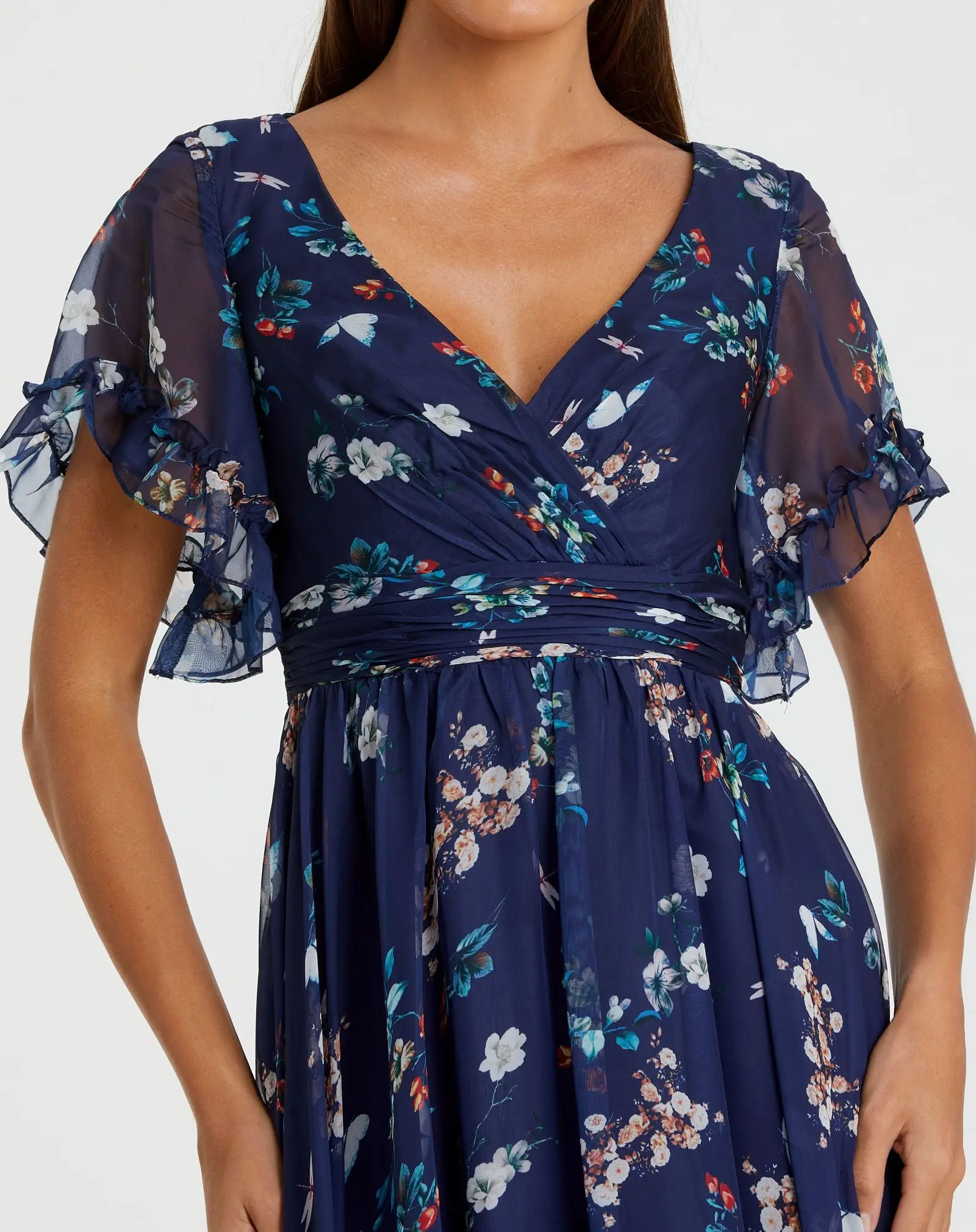Navy Multicolor Flounce Sleeve Floral Maxi Dress - Image 2