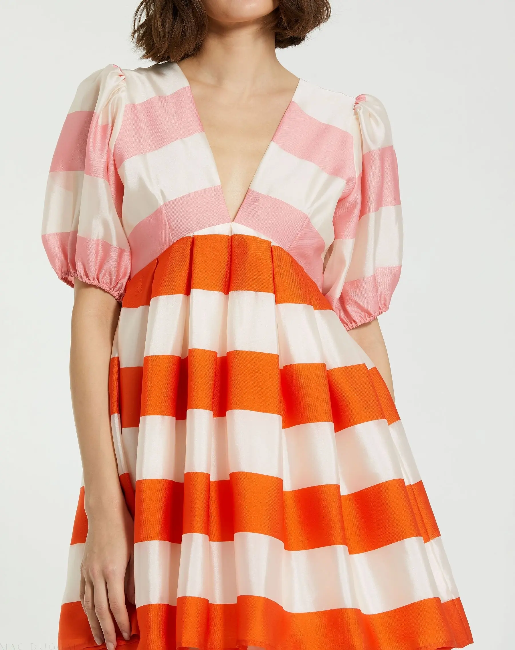 Multicolor Organza Striped Balloon Sleeve Mini Dress - Image 3