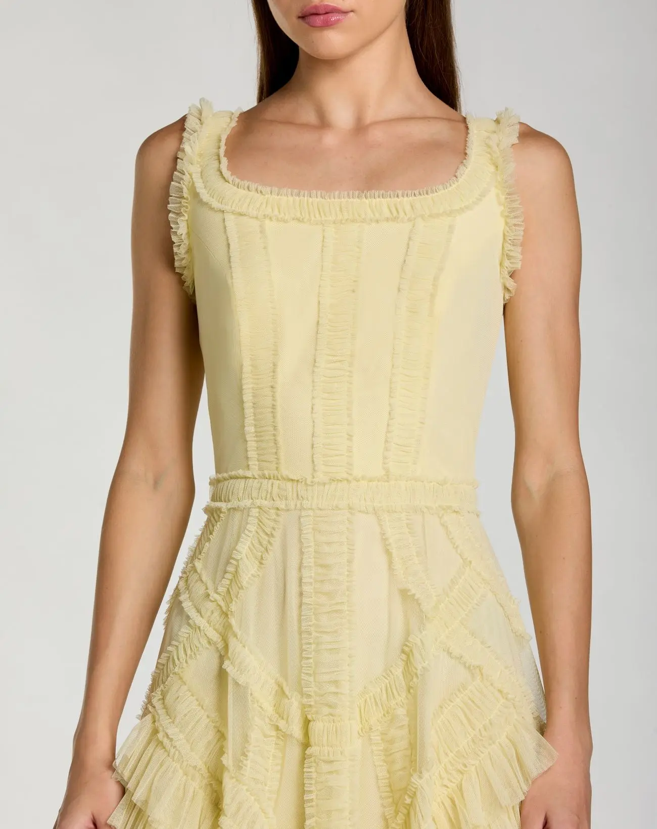 Yellow Scoop Neck Sleeveless Micro Ruffle Midi Dress - Image 2
