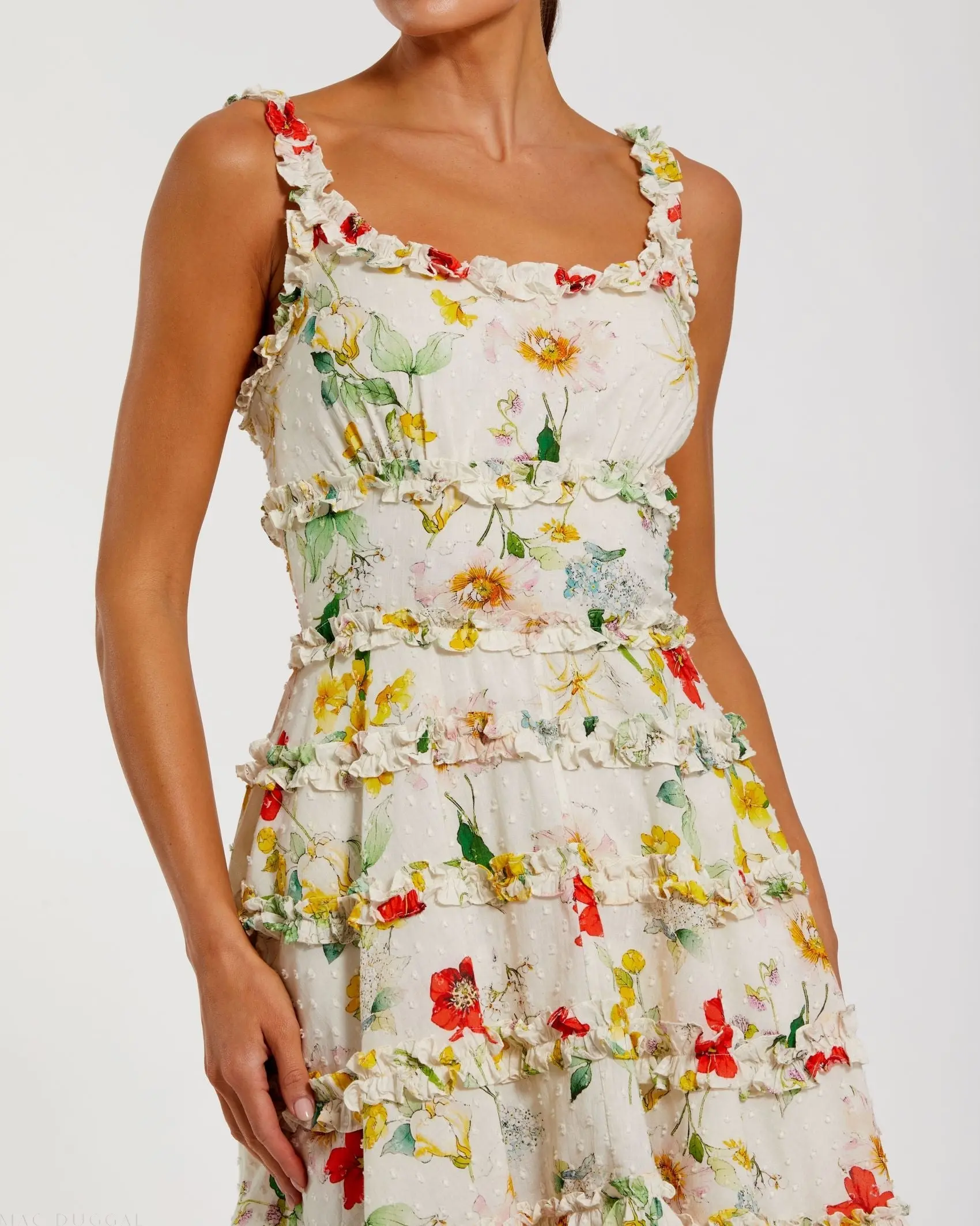 Ivory Floral Square Neck Ruffle Mini Dress - Image 2