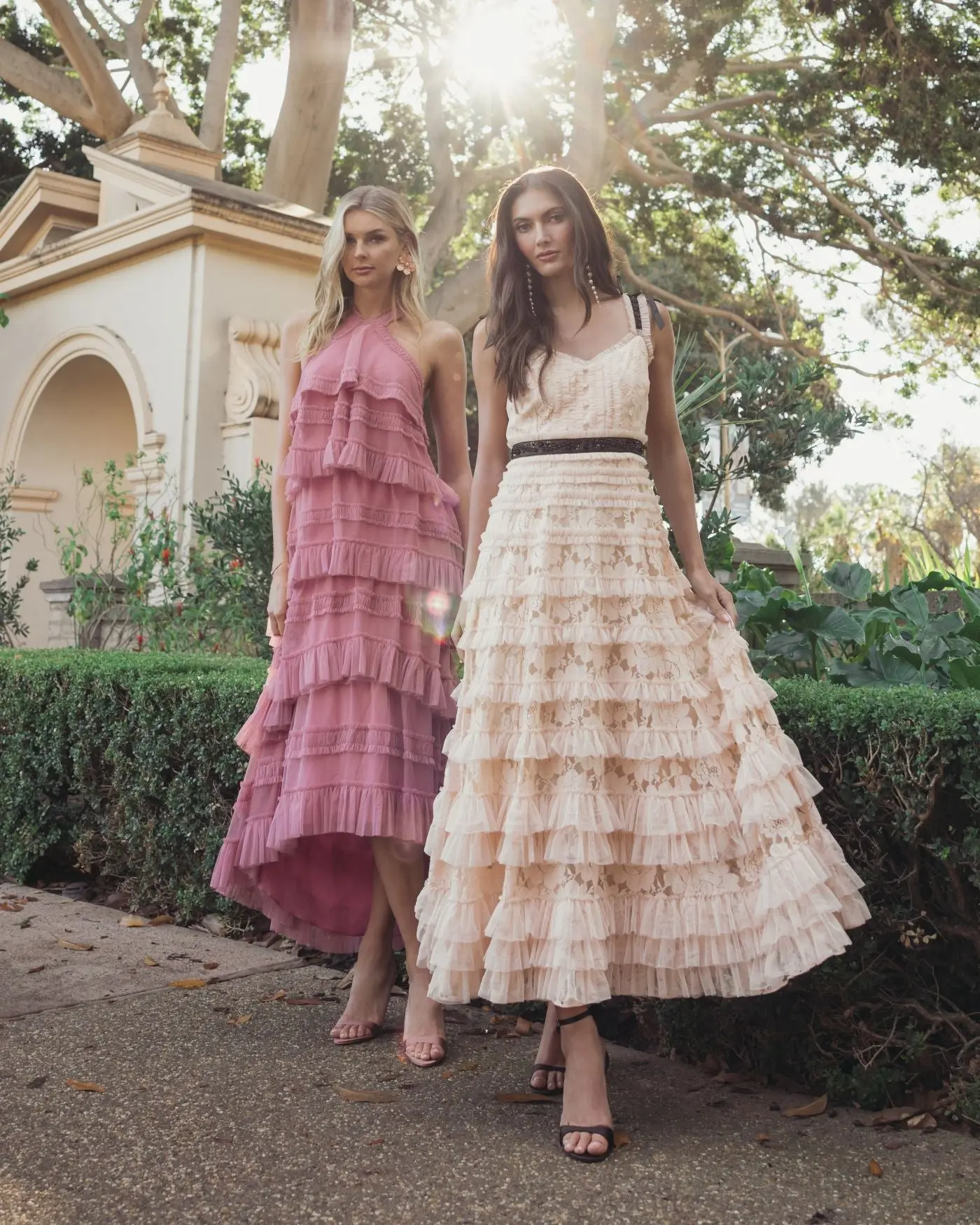 Pink Tiered Ruffle Halter Neck Midi Dress - Image 4