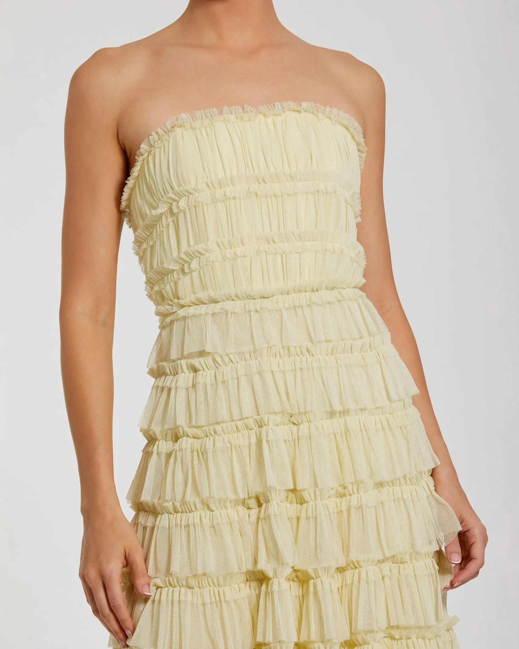 Yellow Micro Ruffle Strapless Midi Dress - Image 2