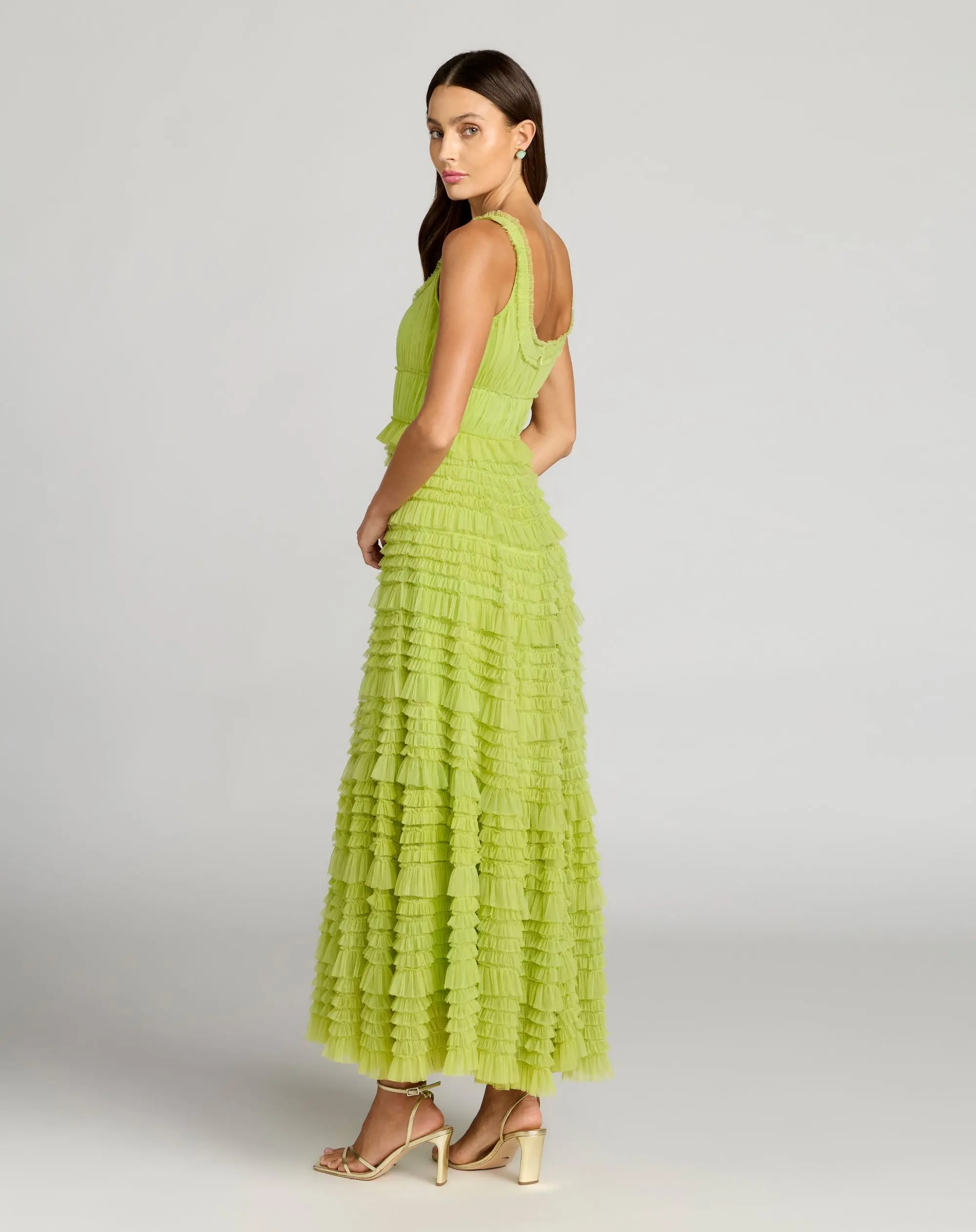Green Micro Ruffle Sleeveless Scoop Neck Maxi Dress - Image 3