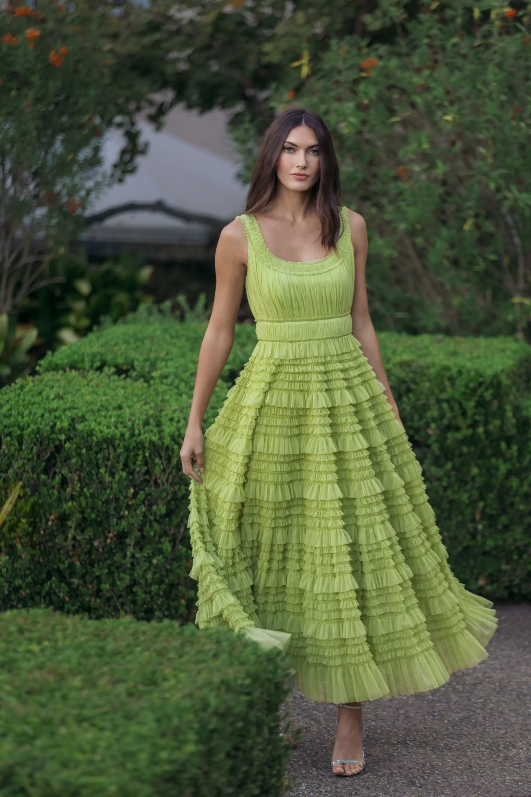 Green Micro Ruffle Sleeveless Scoop Neck Maxi Dress - Image 4
