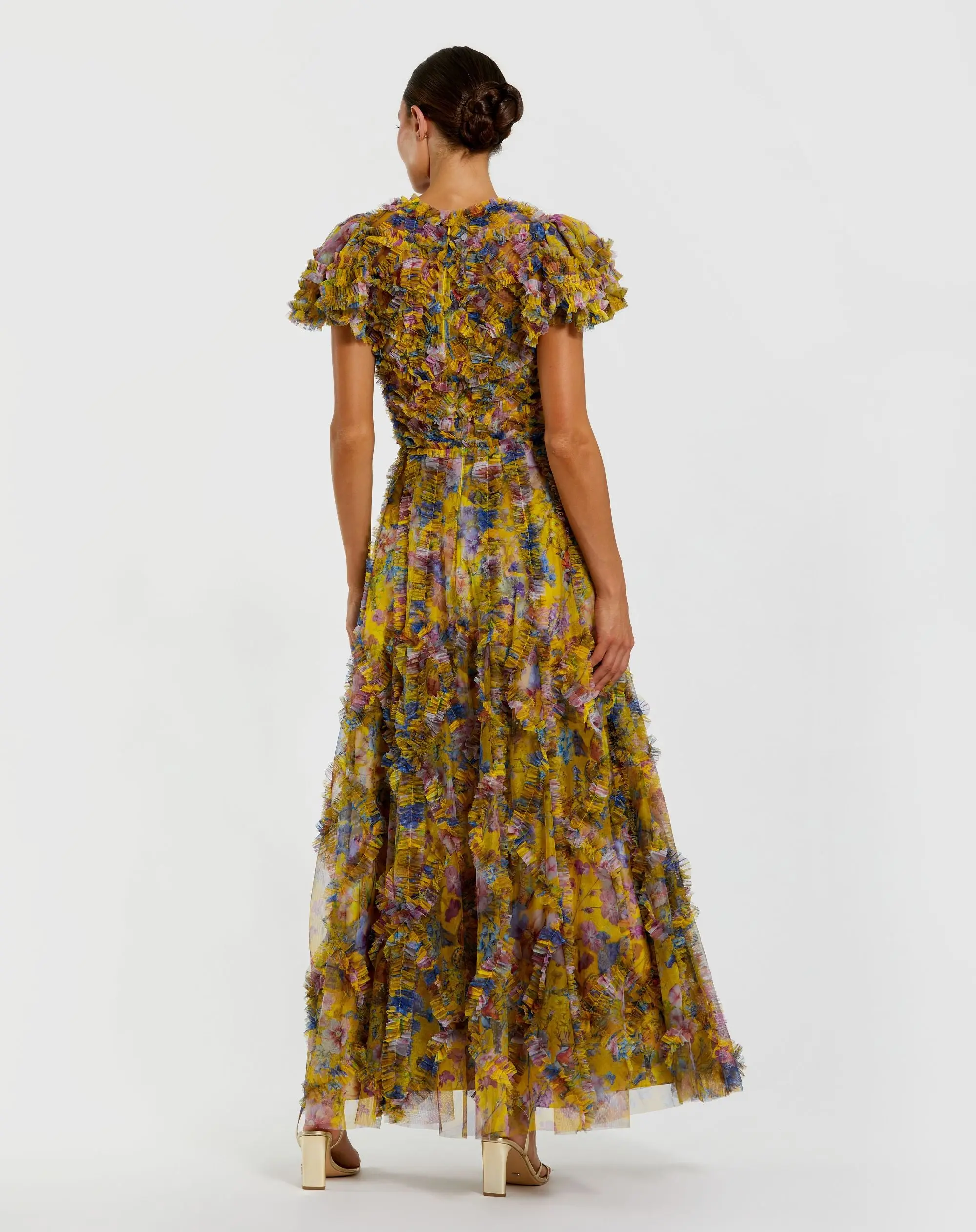 Yellow Micro Ruffle Floral Maxi Dress - Image 3