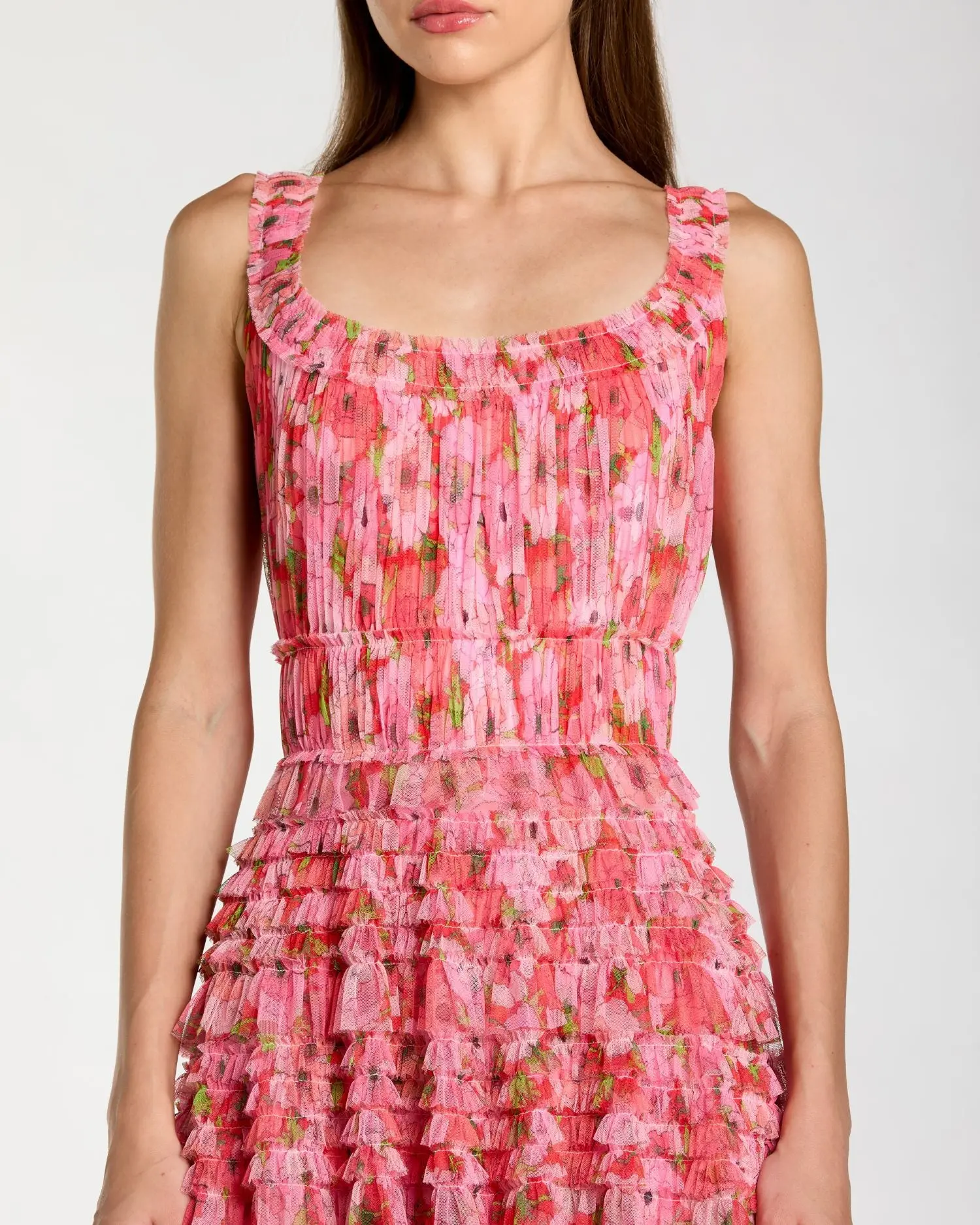 Pink Multicolor Floral Printed Ruffle Maxi Dress - Image 2