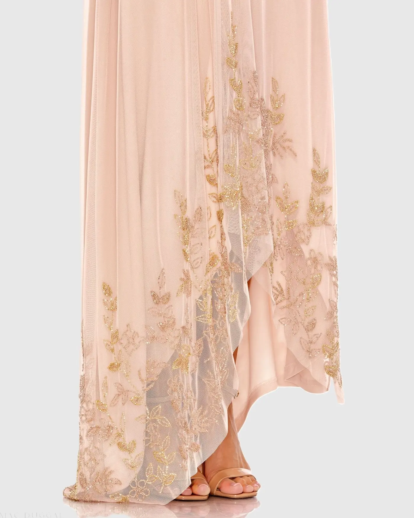 Pink Flowy One Shoulder Beaded Trapeze Gown - Image 2