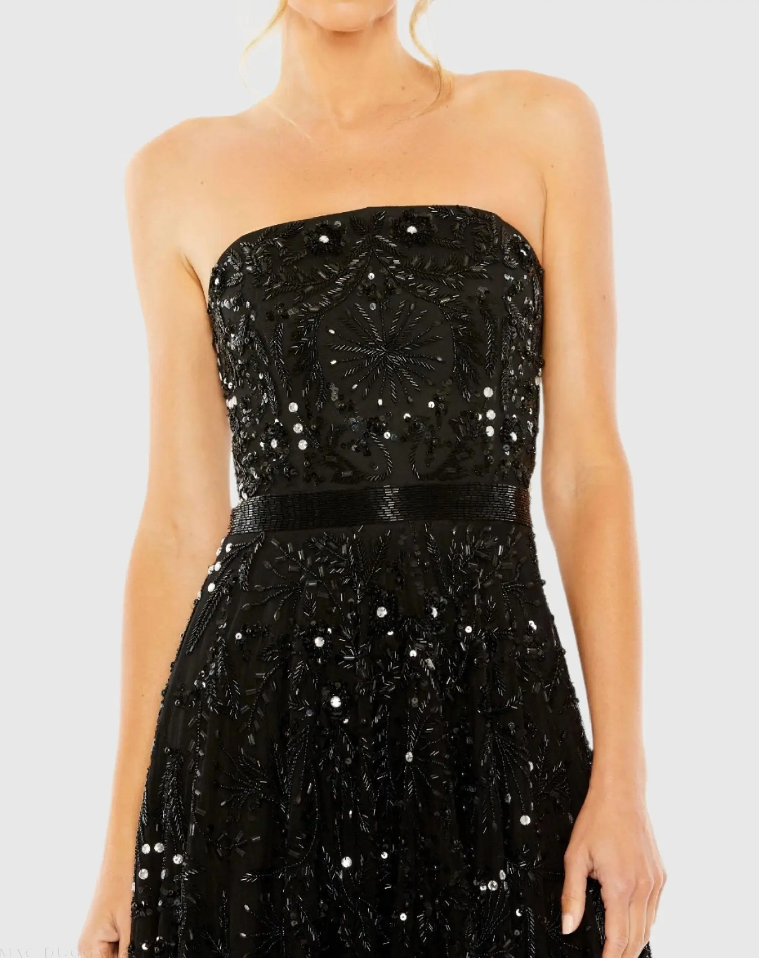 Black Strapless Embellished A Line Dress - Image 2