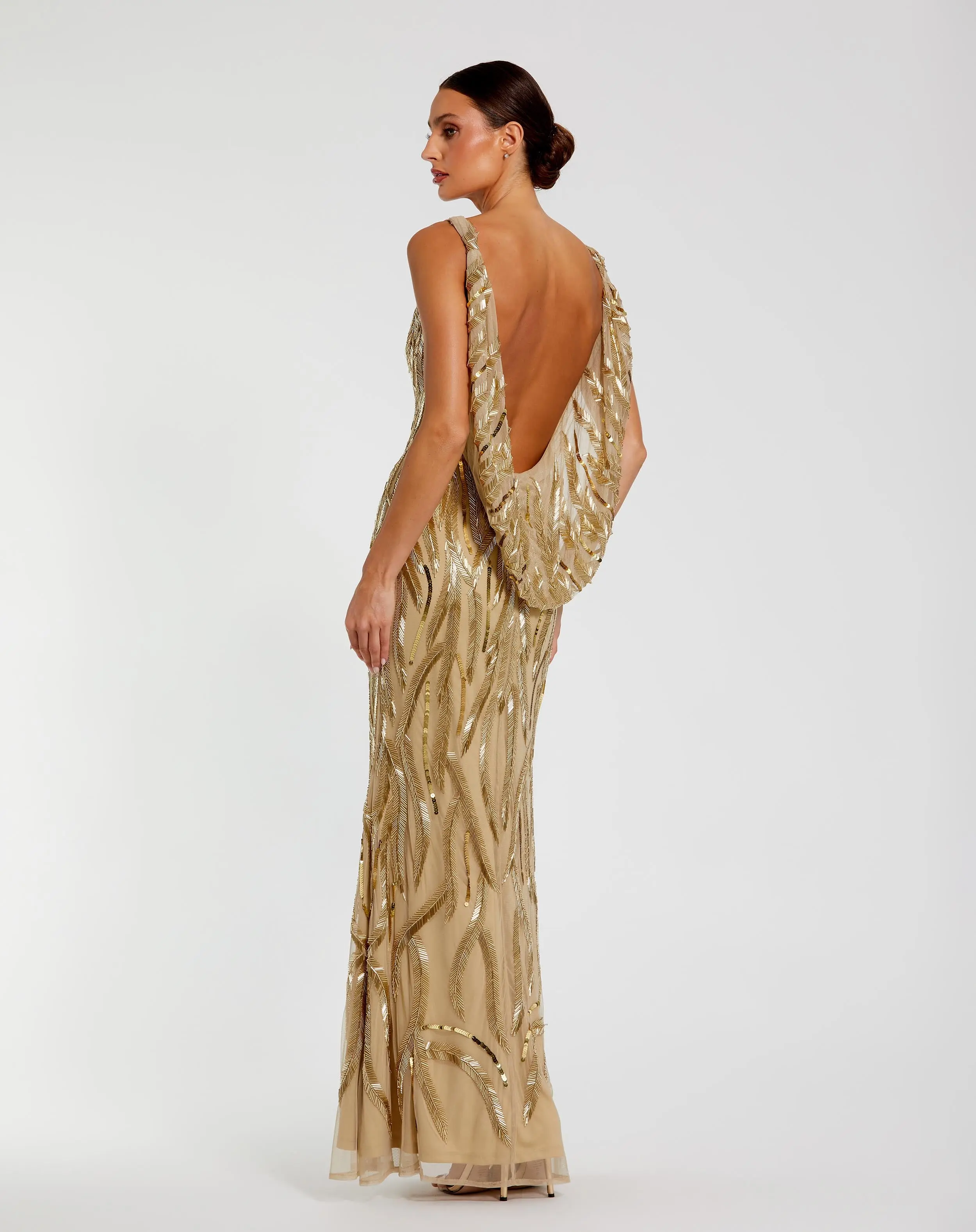 Gold High Neck Sleeveless Embellished Gown - Image 3