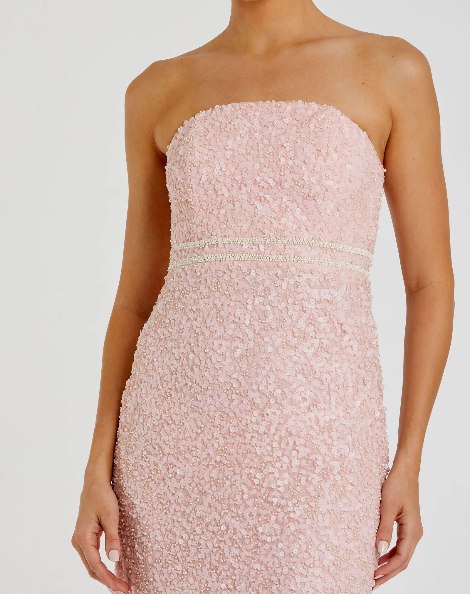 Pink Pearl Embellished Strapless Midi Dress - Image 2