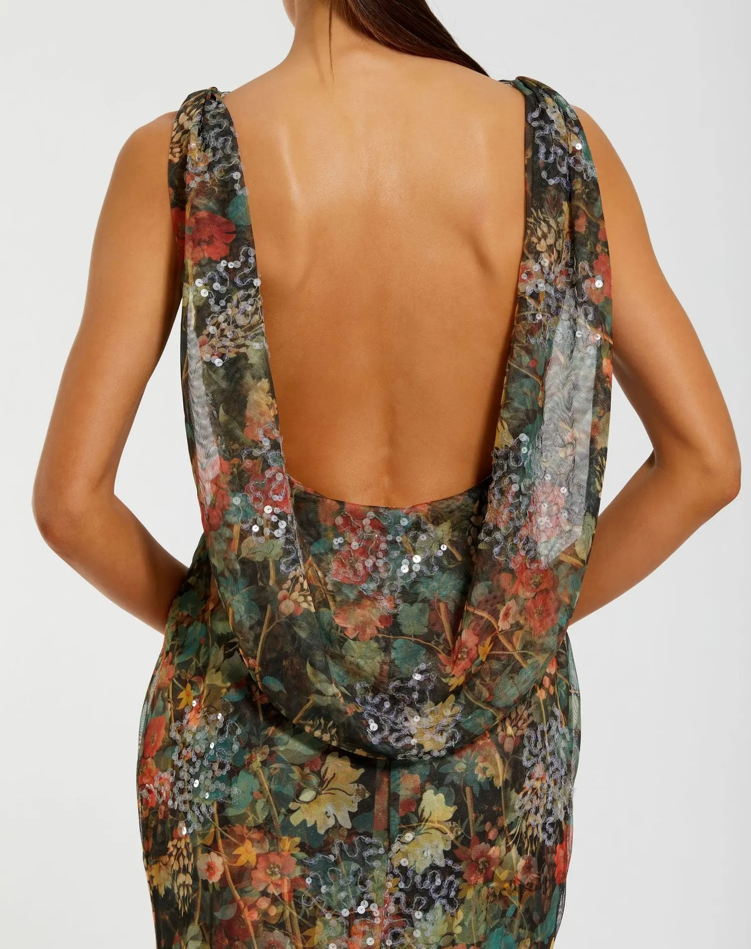 Multicolor Floral Embellished Column Gown - Image 2