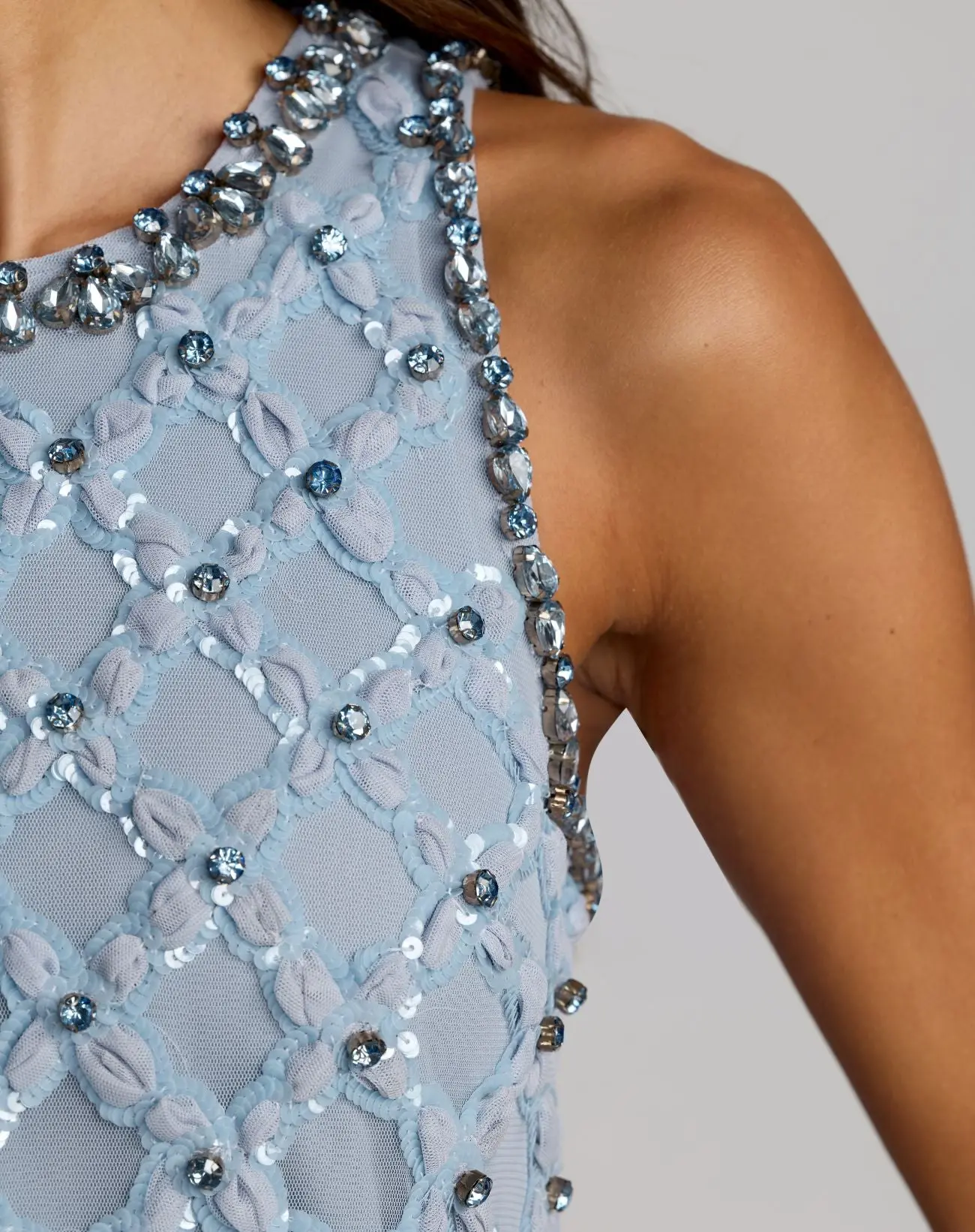Blue Rhinestone Embellished Sleeveless Mini Dress - Image 3