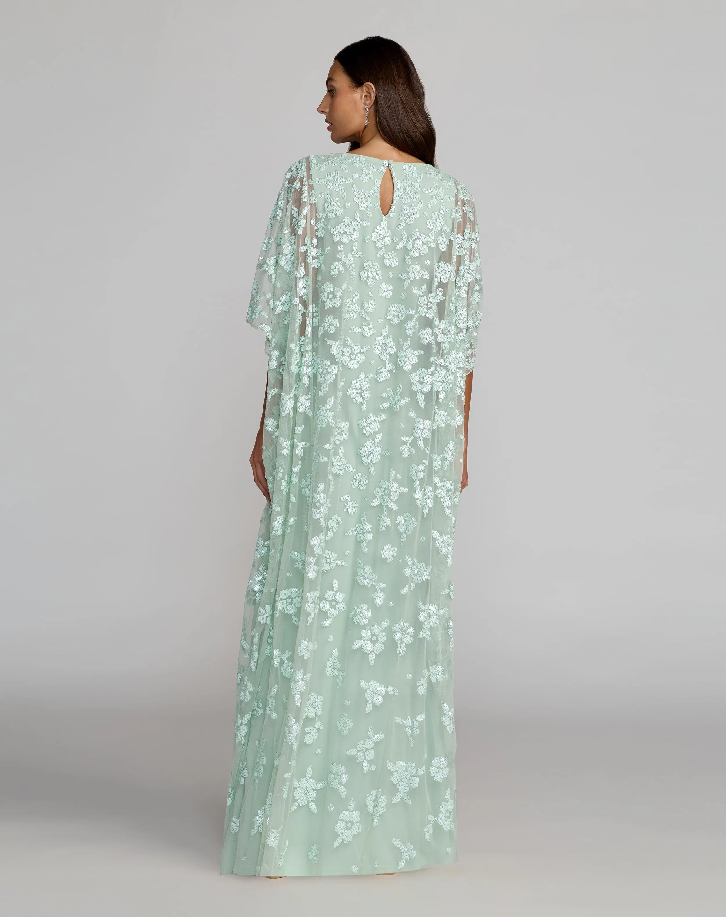Green Sequin Floral Kaftan Gown - Image 4