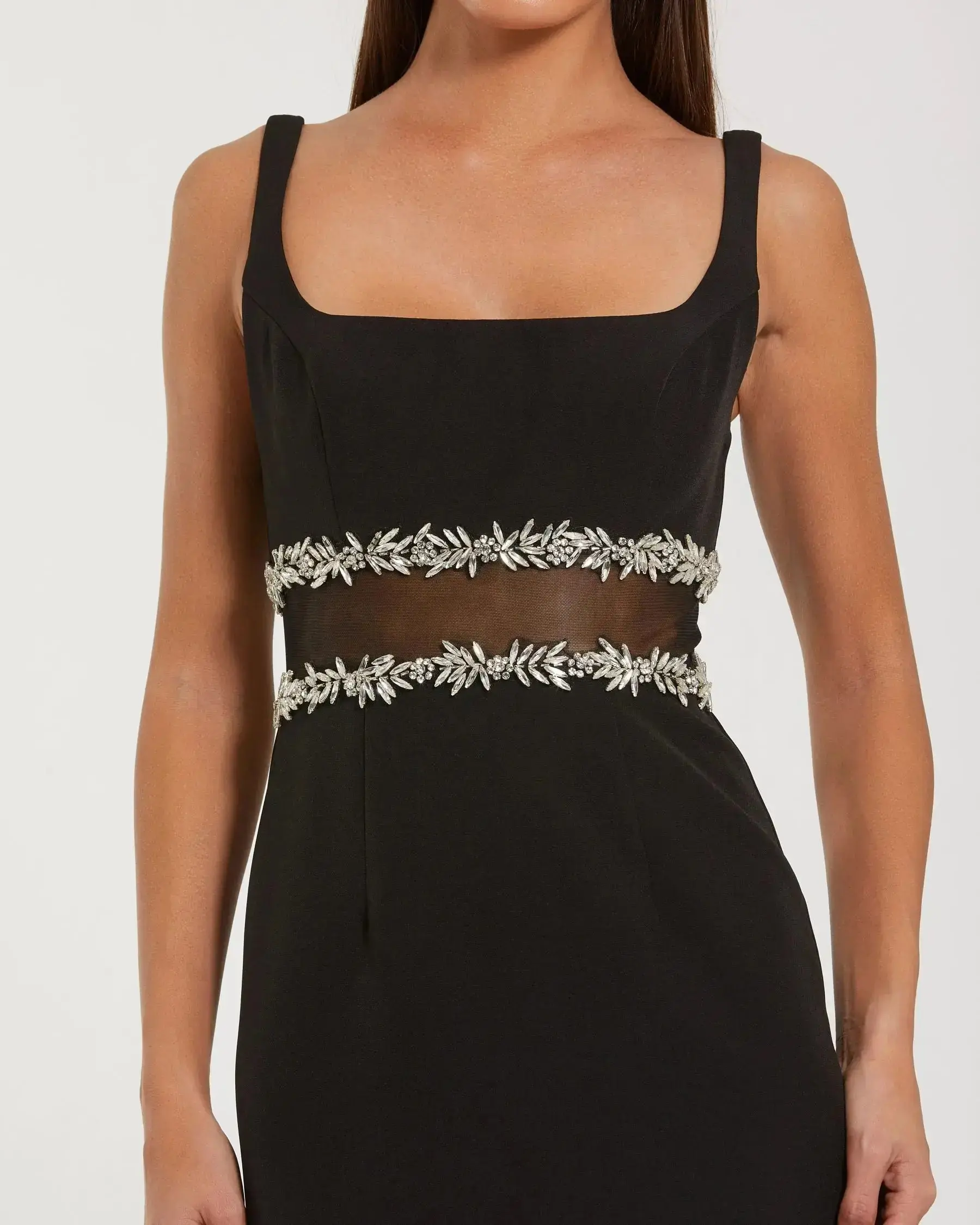 Petite Black Crepe Ruffle Hem Midi Dress With Jewel Detail - Image 2