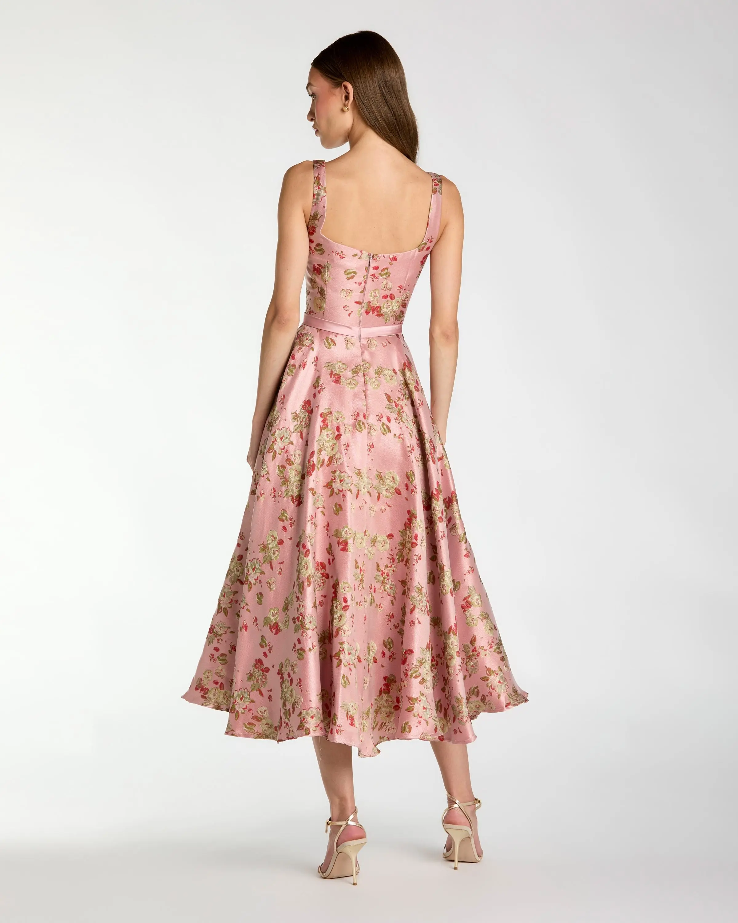 Petite Pink Sleeveless Brocade A Line Midi Dress - Image 3