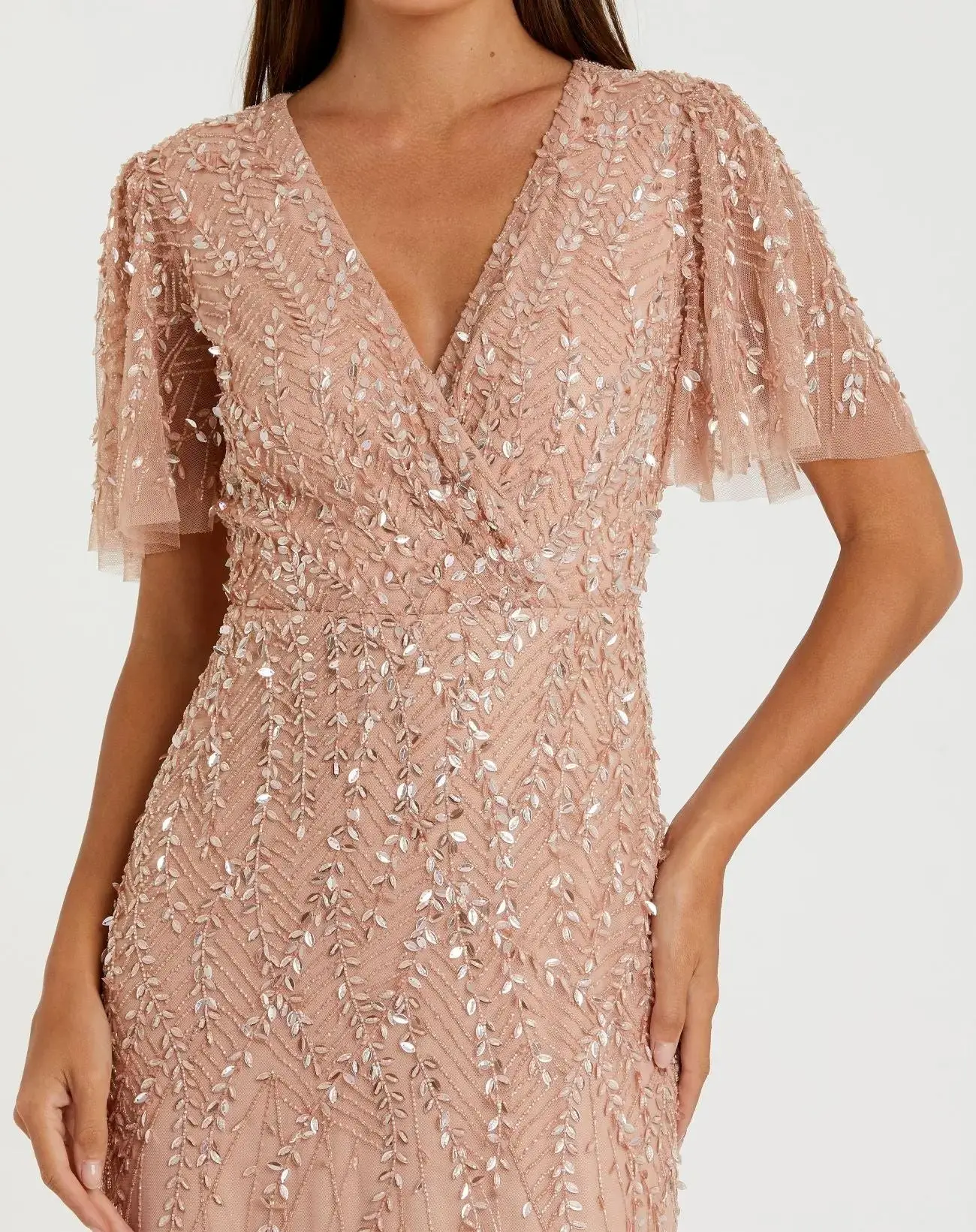 Petite Pink Embellished Flutter Sleeve Gown - Image 2