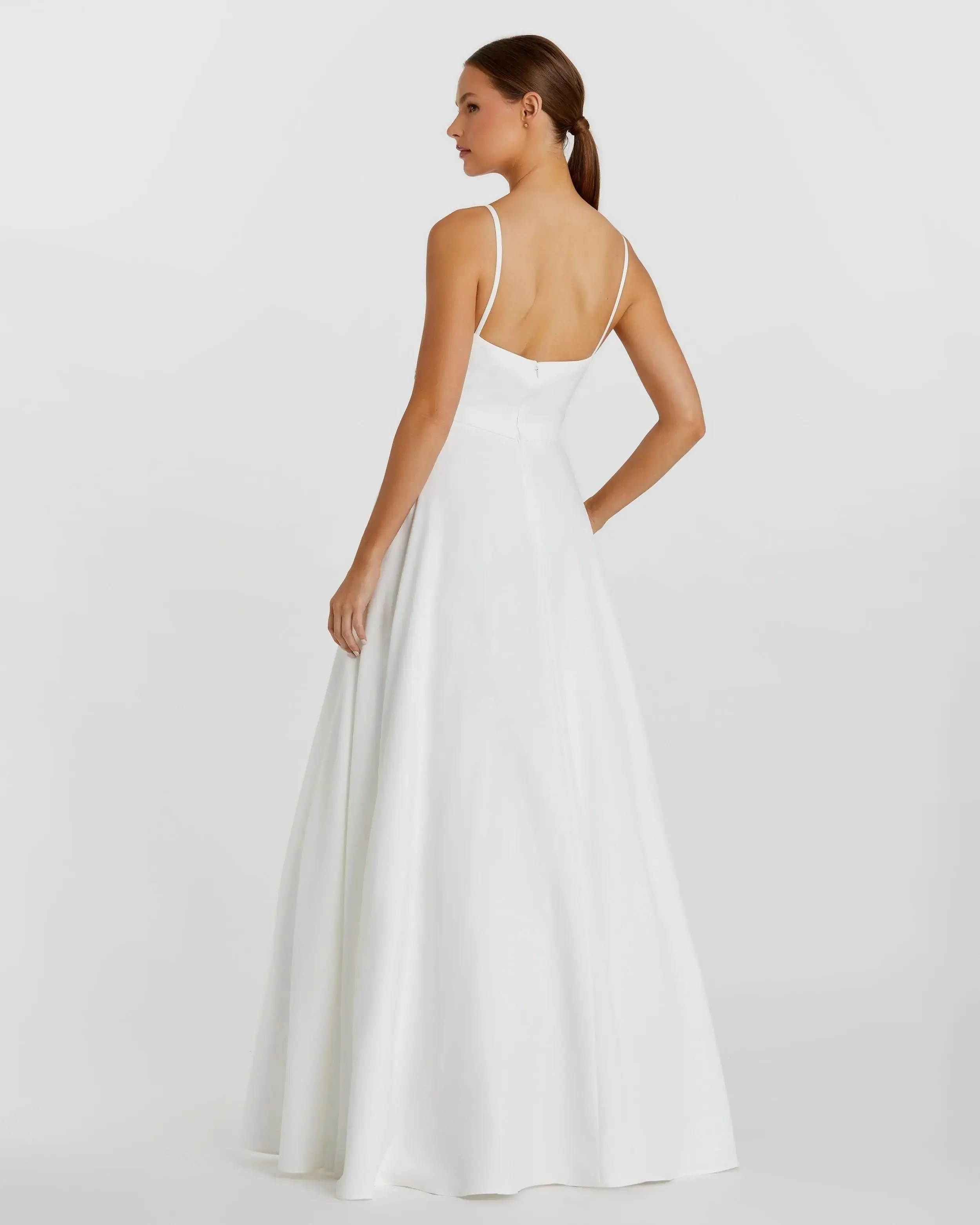 Petite White Classic A-Line V-Neck Ball Gown - Image 3