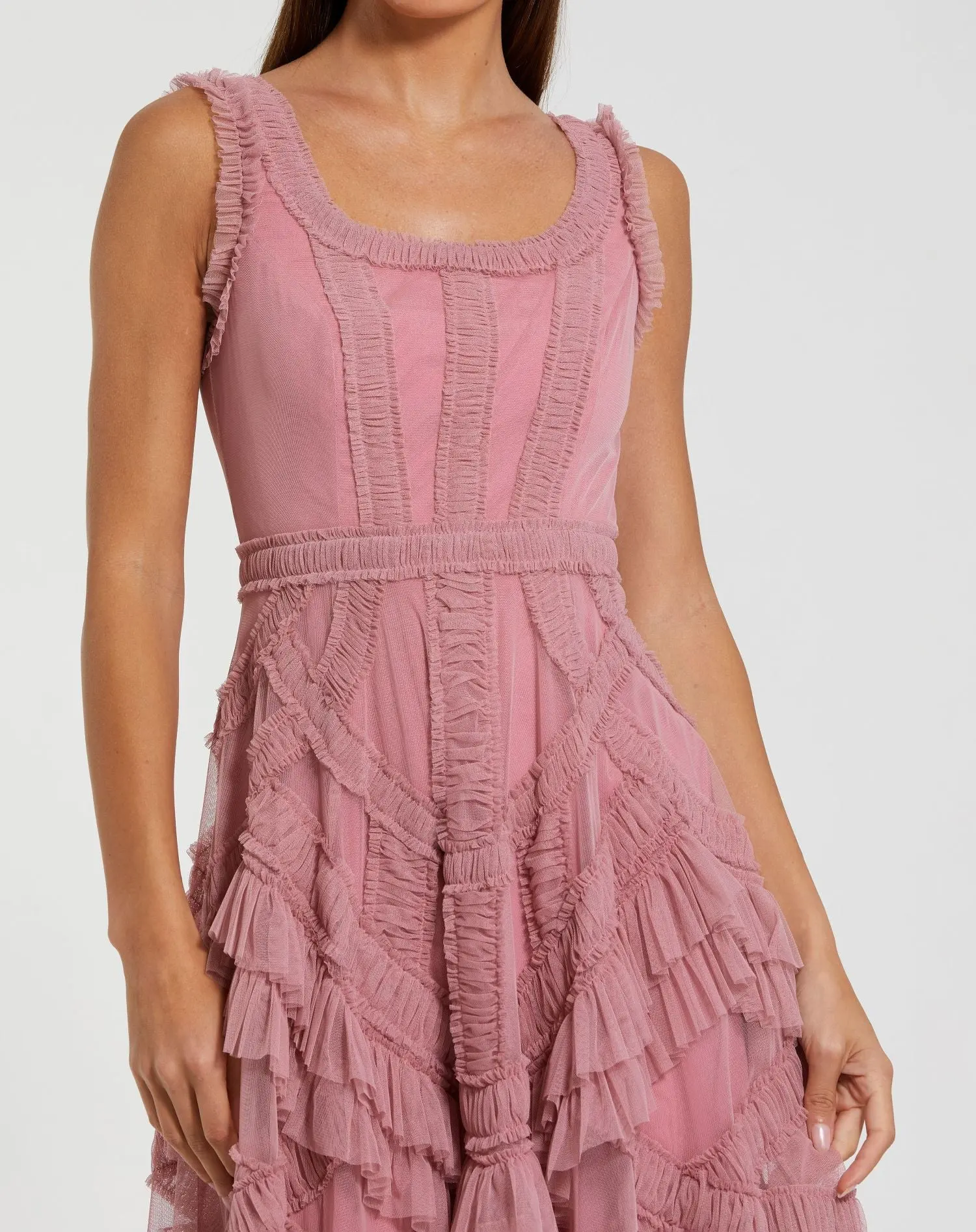 Petite Pink Scoop Neck Sleeveless Micro Ruffle Midi Dress - Image 2