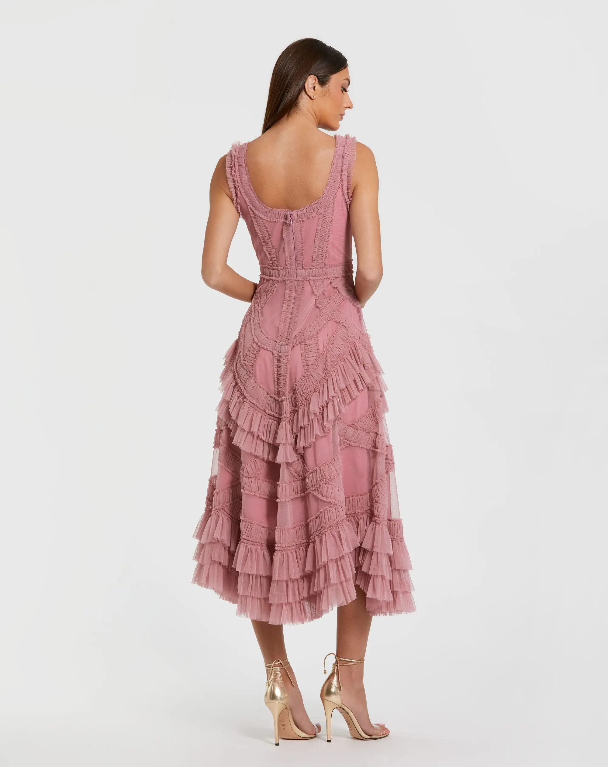 Petite Pink Scoop Neck Sleeveless Micro Ruffle Midi Dress - Image 3