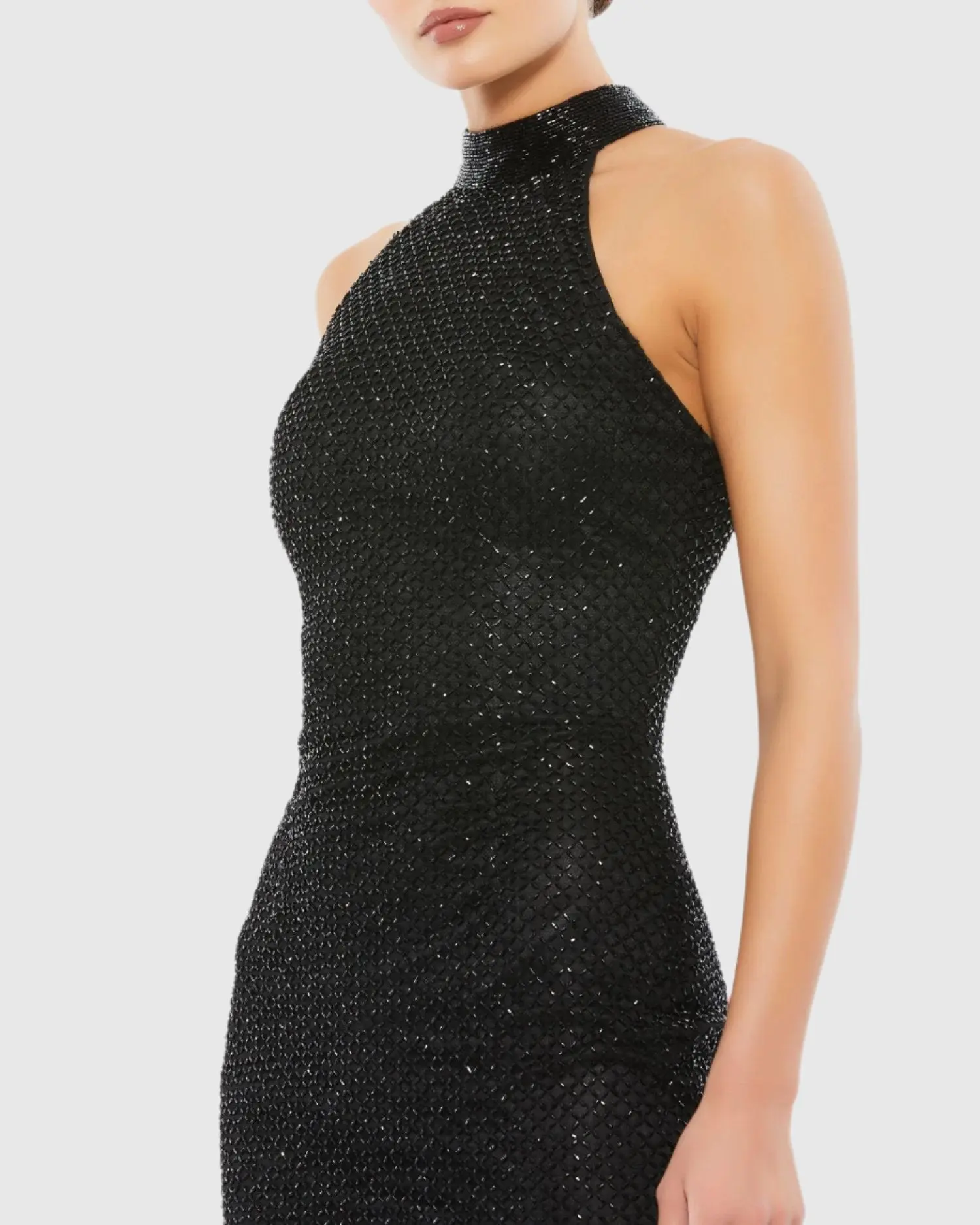 Black High Neck Halter Sleeveless Midi Dress - Image 2