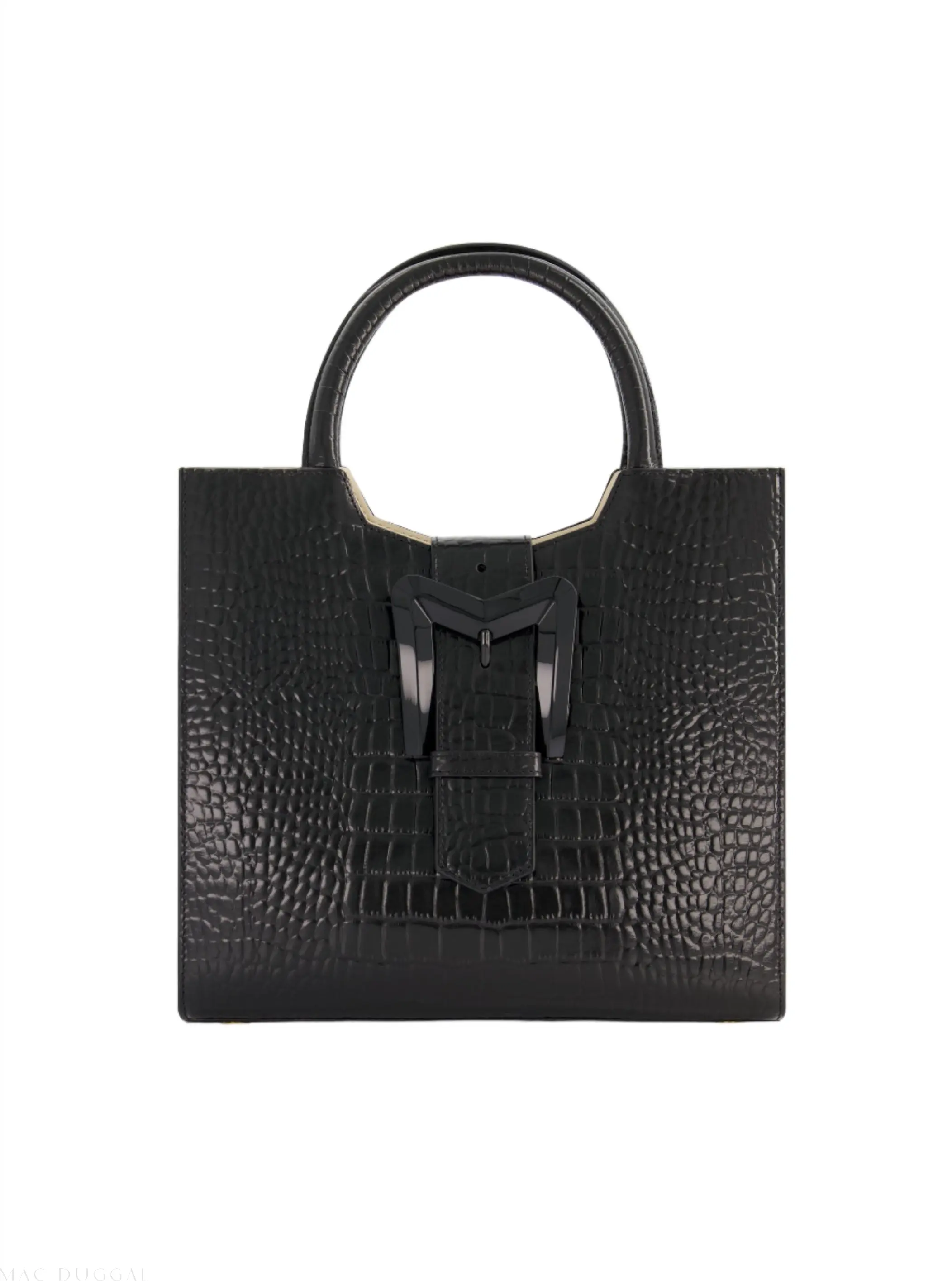 Black Medium Croc Embossed Leather Tote - Image 6