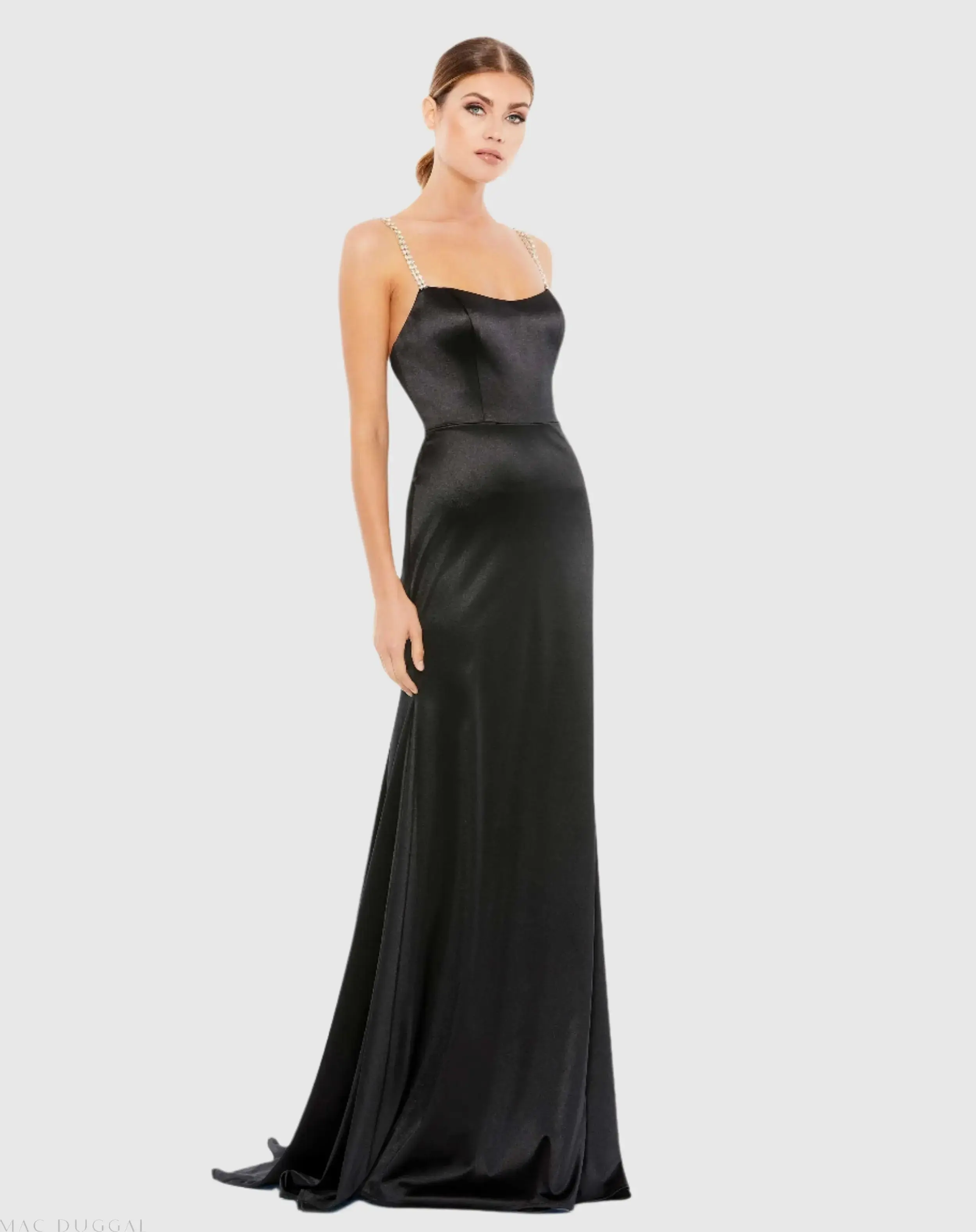 Charmeuse Rhinestone Strap Trumpet Gown - Image 2