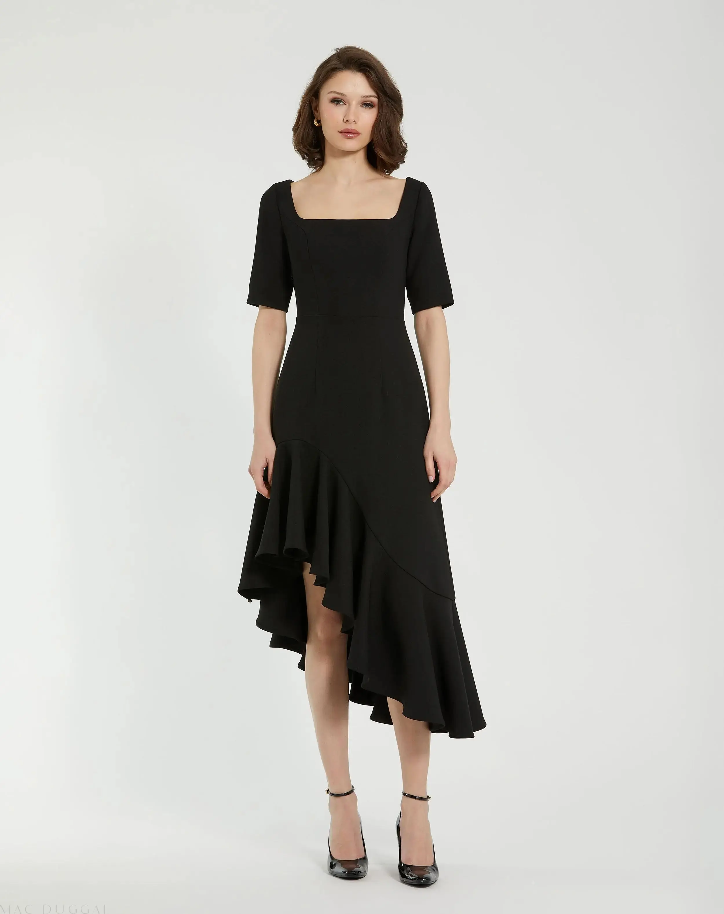 Crepe 3/4 Sleeve Asymmetrical Hem Dress - Image 2