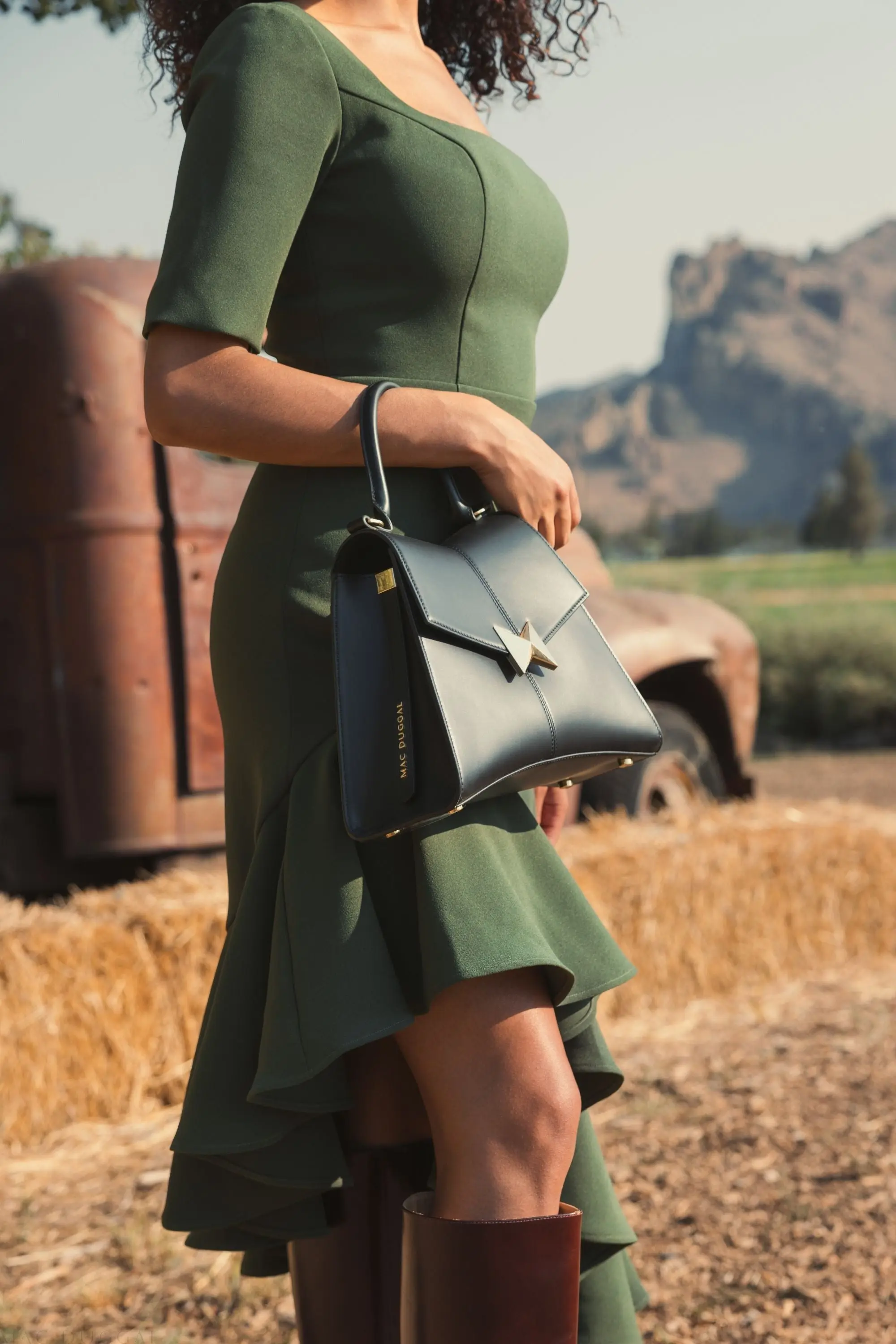 Green Crepe 3/4 Sleeve Asymmetrical Hem Dress - FINAL SALE - Image 7