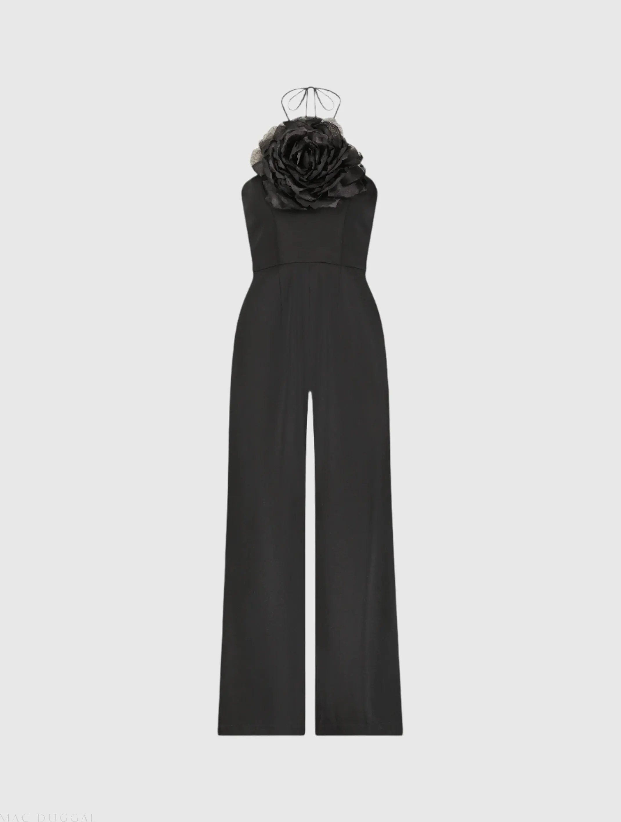 Black Crepe Halter Neck Jumpsuit With Flower - Image 2
