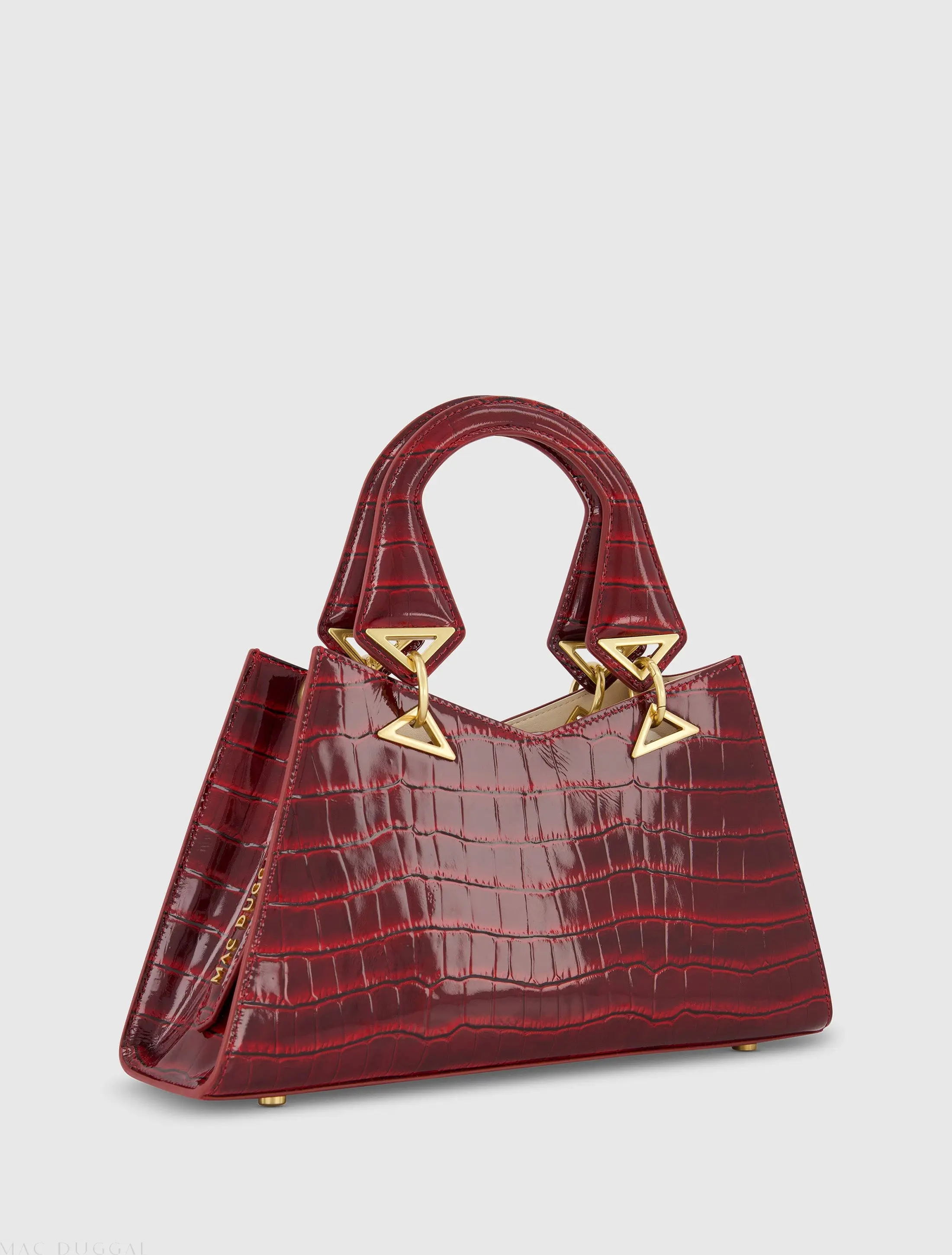 Red Crocodile Leather Handbag With Gold Hardware - Image 2