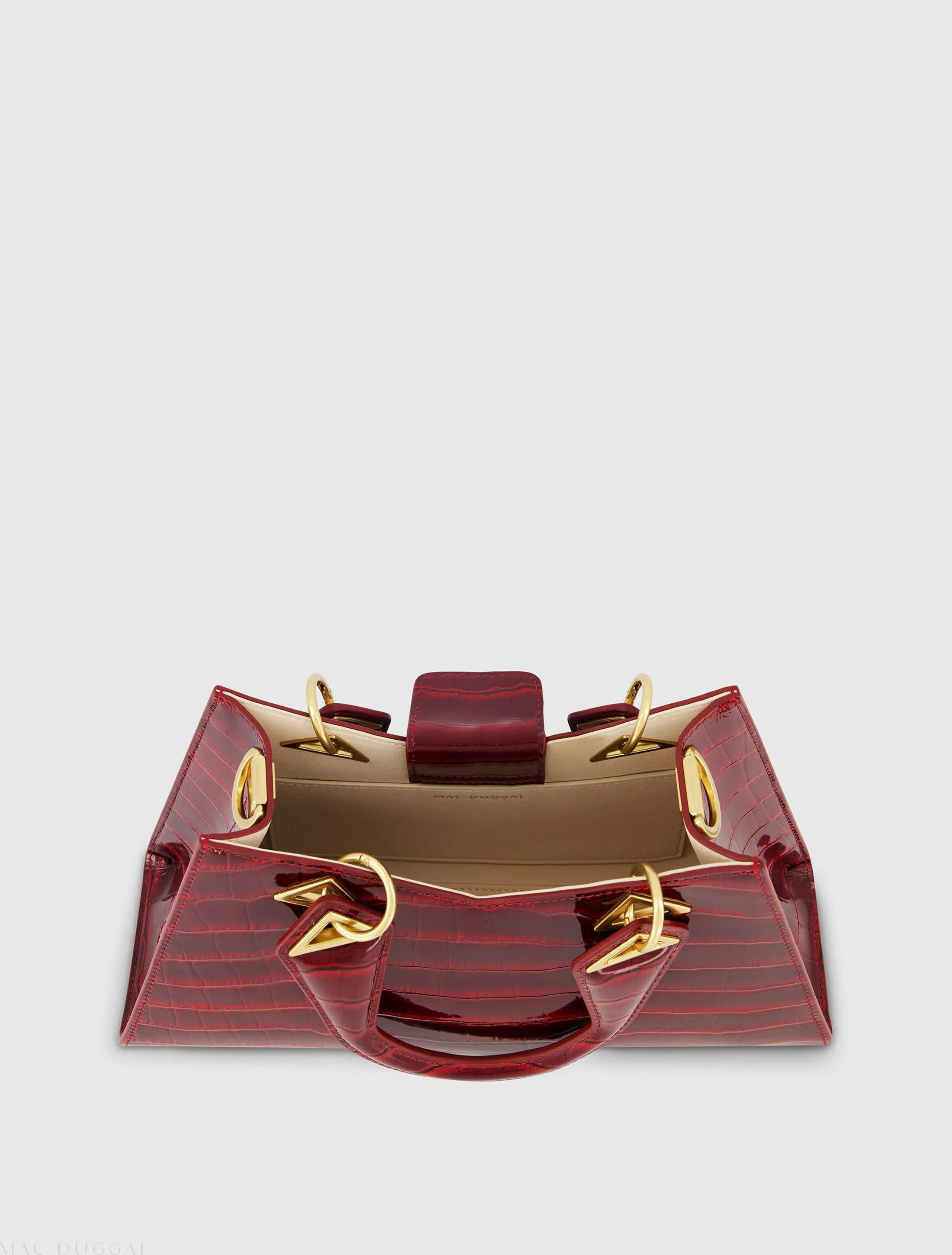 Red Crocodile Leather Handbag With Gold Hardware - Image 4