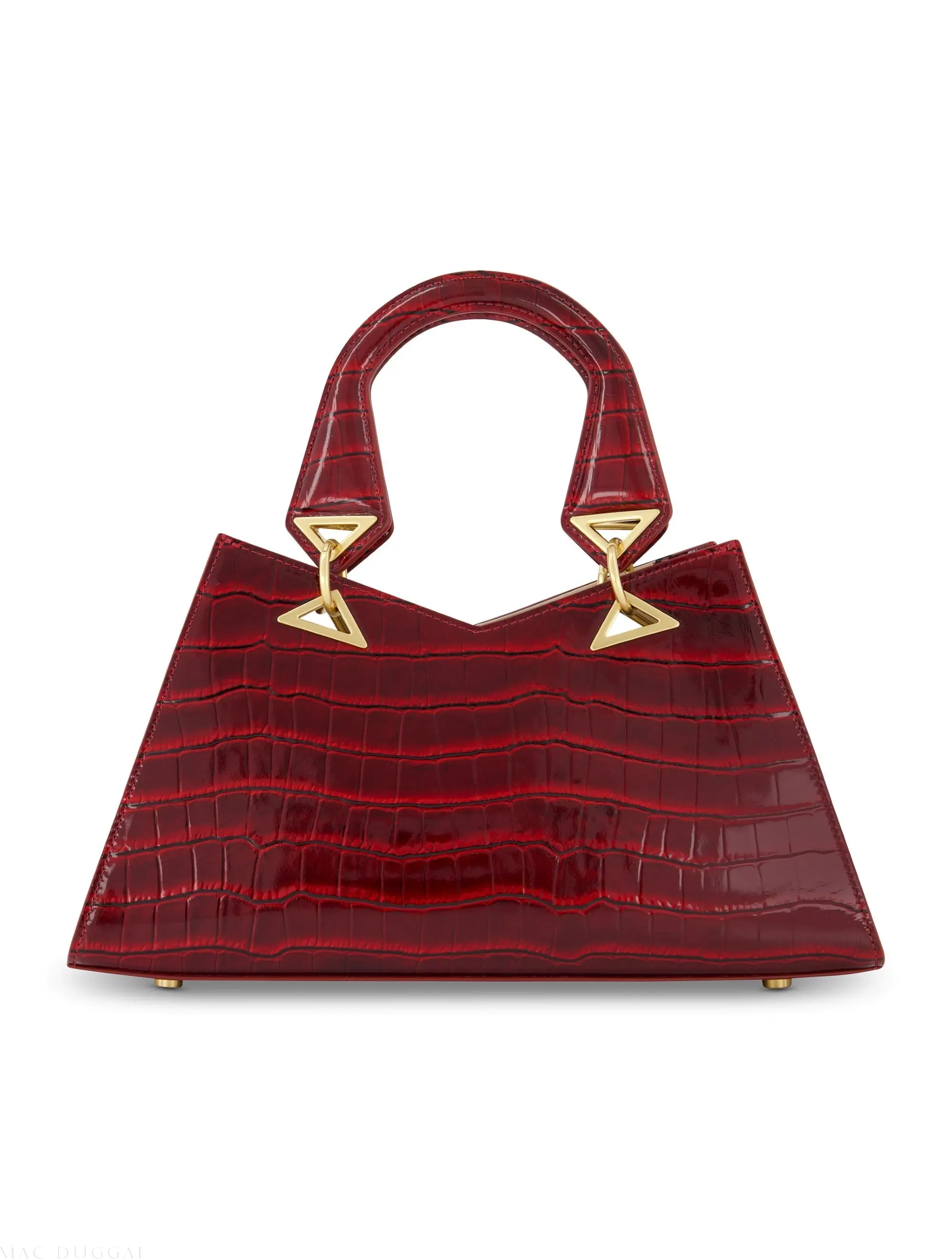 Red Crocodile Leather Handbag With Gold Hardware - Image 5