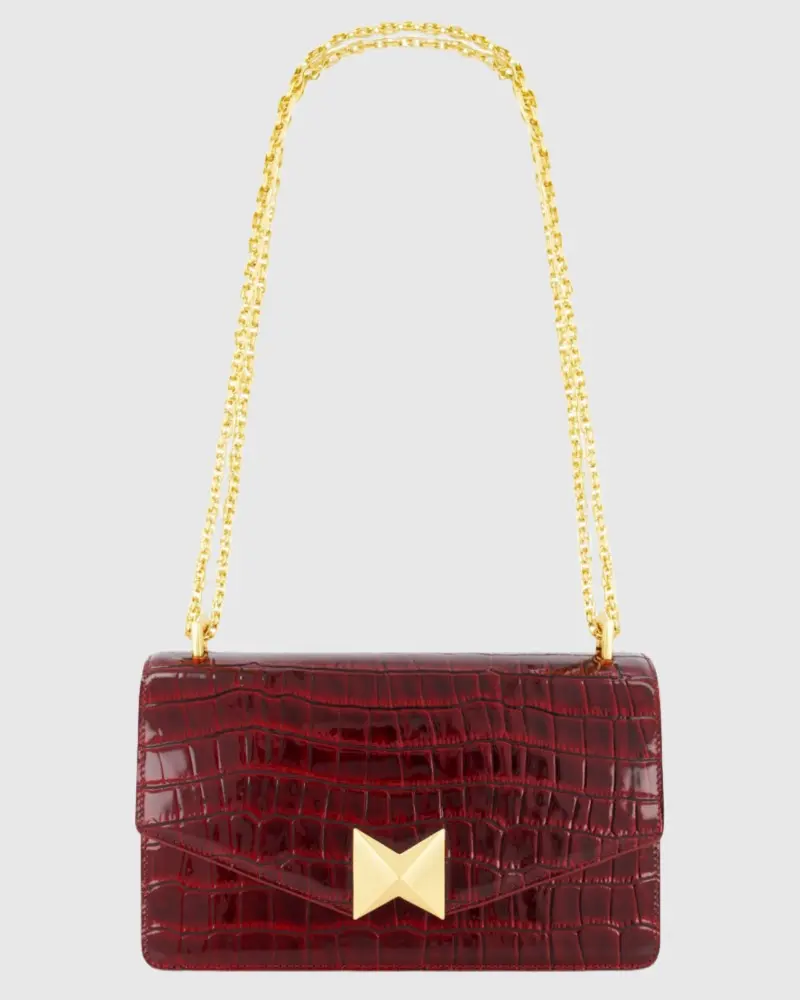 Crocodile Leather Shoulder Bag With Gold Hardware - Image 5